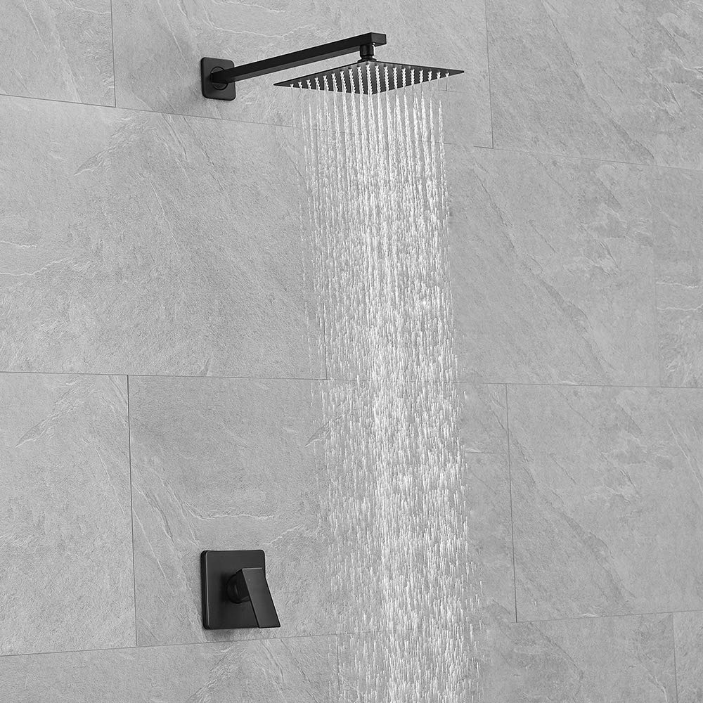 Matte Black Shower Faucet Set - Single Function Shower Trim Kit with Rough-in Valve & Square Rain Shower Head System | Extra Long Shower Arm for Modern Bathroom | Perfect for Spa-Like Showers and Luxury Bathroom Upgrades