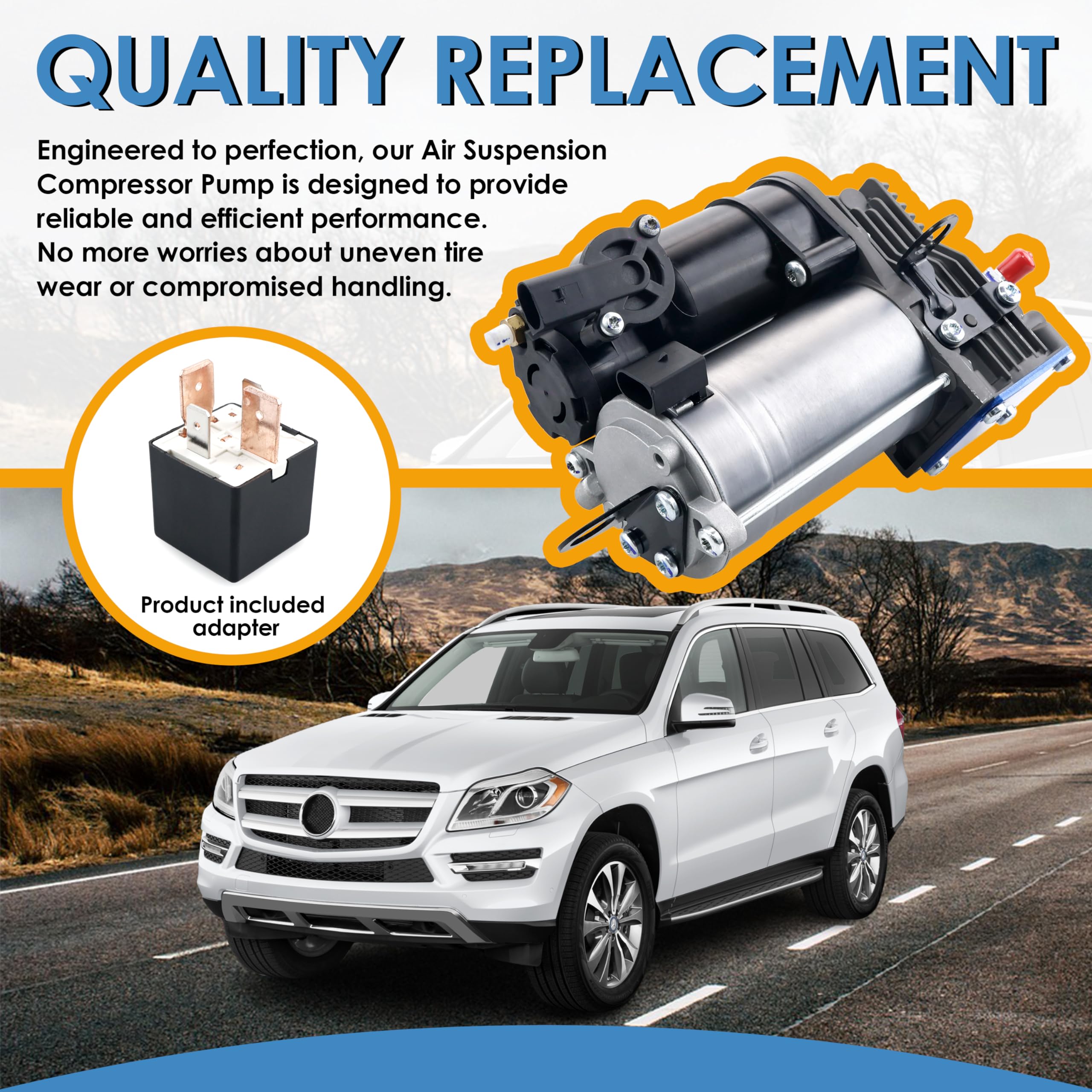 Mercedes Benz W164 X164 Air Suspension Compressor Pump Replacement (2006-2012 Models) - Compatible with GL320 GL350 GL450 GL550 ML320 ML350 ML450 ML500 ML550 ML63 AMG - OEM Part# 1643201204 1643200004 1643200304 - Perfect for Off-Roading & Luxury SUV Suspension Repair