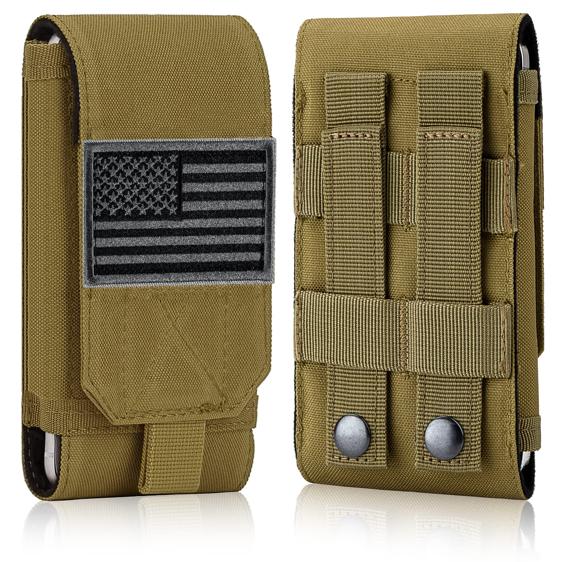 IronSeals Tactical Molle Phone Case - Heavy Duty Loop Belt Holster Pouch with Flag Patch for iPhone 16 Pro Max/16 Plus/16 Pro/16/15 Pro Max/14 Pro Max/13 Pro Max/12 Pro Max & Galaxy S24 Ultra - Perfect for Military, Outdoor, Hiking & Tactical Use