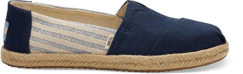 TOMS Women's Navy Striped Canvas Slip-On Shoes - Comfortable Casual Loafers for Everyday Wear, Walking & Travel