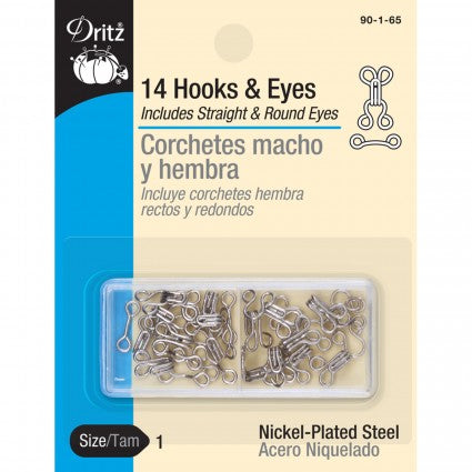 Dritz Nickel Plated & Black Hooks and Eyes - 14-Piece Sewing Kit for Clothing, Bras & DIY Projects - Secure Fasteners for Dresses, Jackets & Crafting