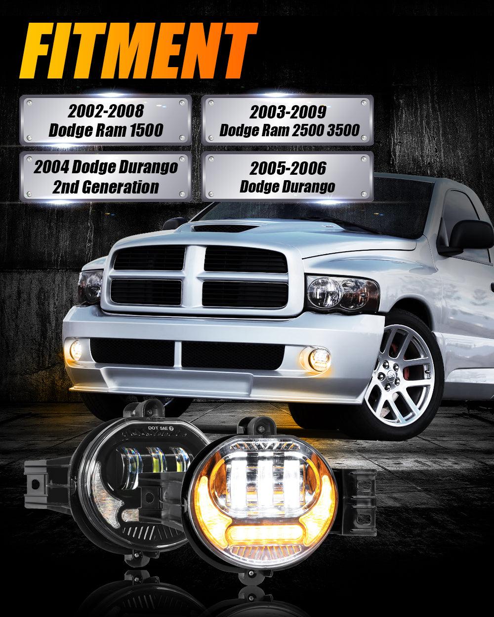 2-Pack LED Fog Light Kit with DRL & Turn Signal for 2002-2008 Dodge Ram 1500 / 2003-2009 Ram 2500 3500 - Black Housing - Upgrade Your Truck's Visibility & Style for Off-Roading & Night Driving