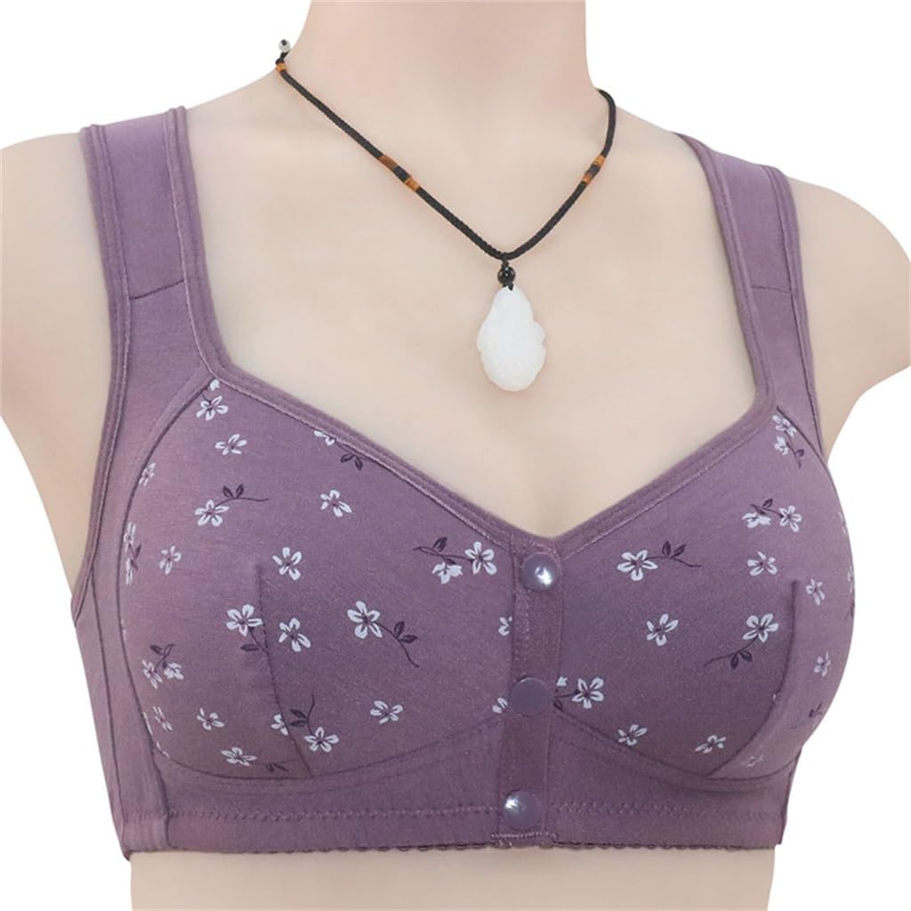 Wireless Front Closure Bras for Women - Comfortable Snap Hook Daisy Design, No Underwire Support for Seniors | Perfect for Everyday Wear, Yoga, and Relaxation