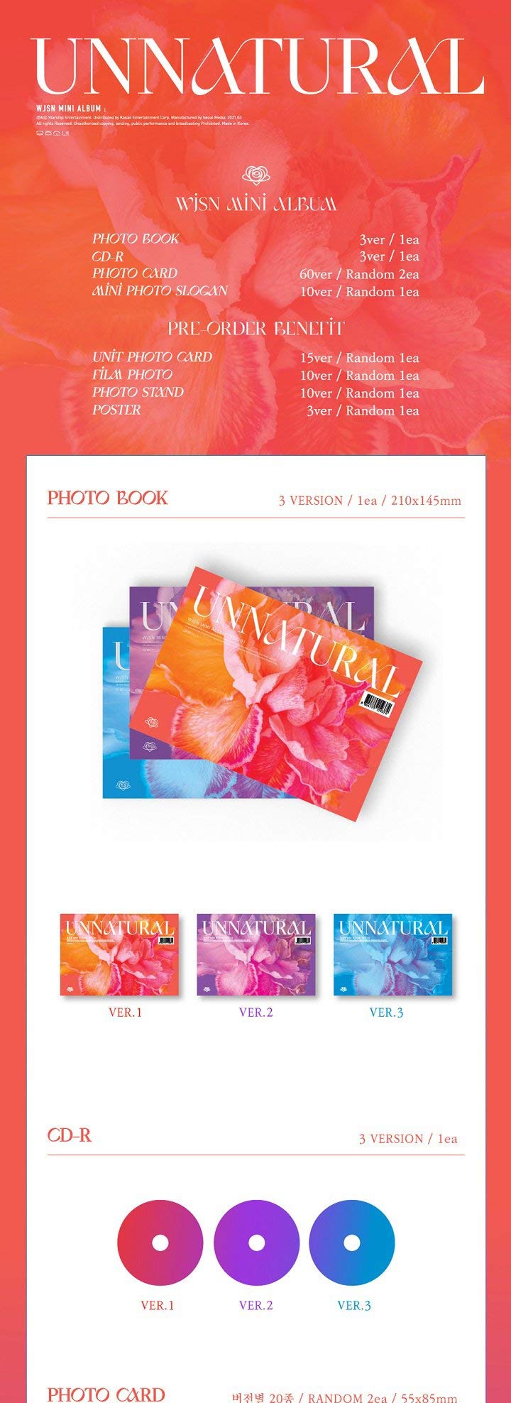 WJSN Cosmic Girls Unnatural 9th Mini Album Random Version - CD, Photobook, 2 Photo Cards & Mini Photo Slogan | K-Pop Collectible | Perfect for Fans & Gift Giving