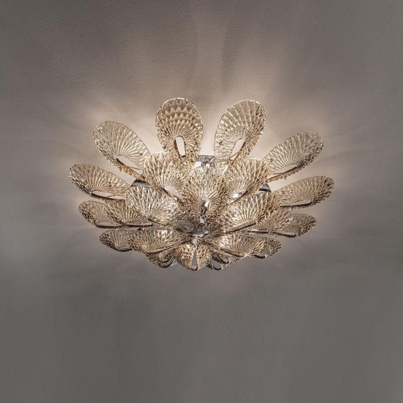 Bella Murano Glass Flower Flushmount Ceiling Light - Handcrafted Italian Glass Fixture for Dining Room, Bedroom & Living Room Lighting