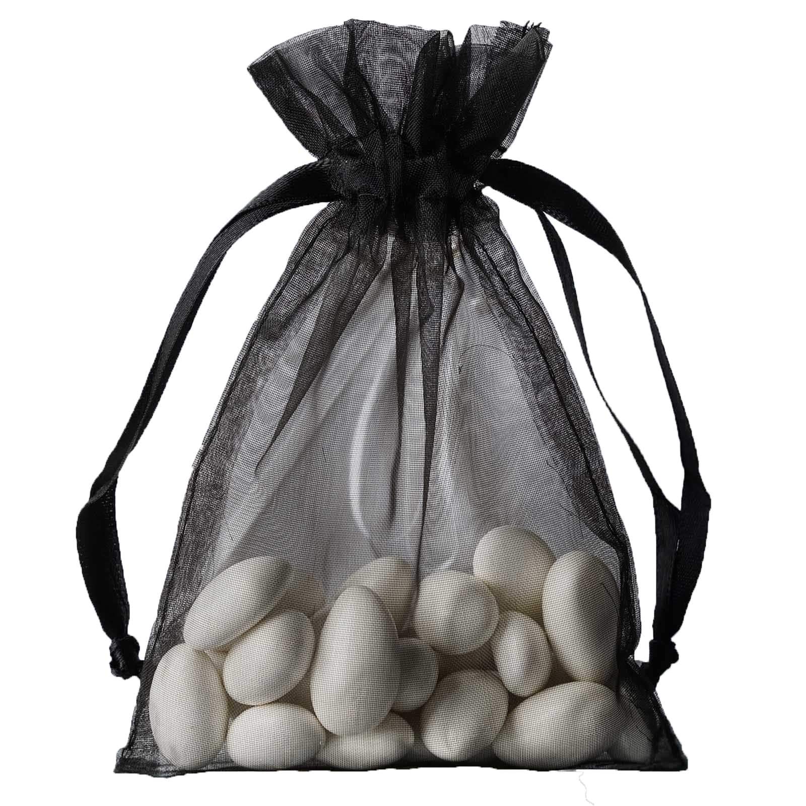 50 Pcs 4x6 Inch Black Organza Drawstring Bags - Wedding Favors, Jewelry Pouches, Candy Gift Bags for Party, Bridal Shower, Baby Shower & Birthday Celebrations