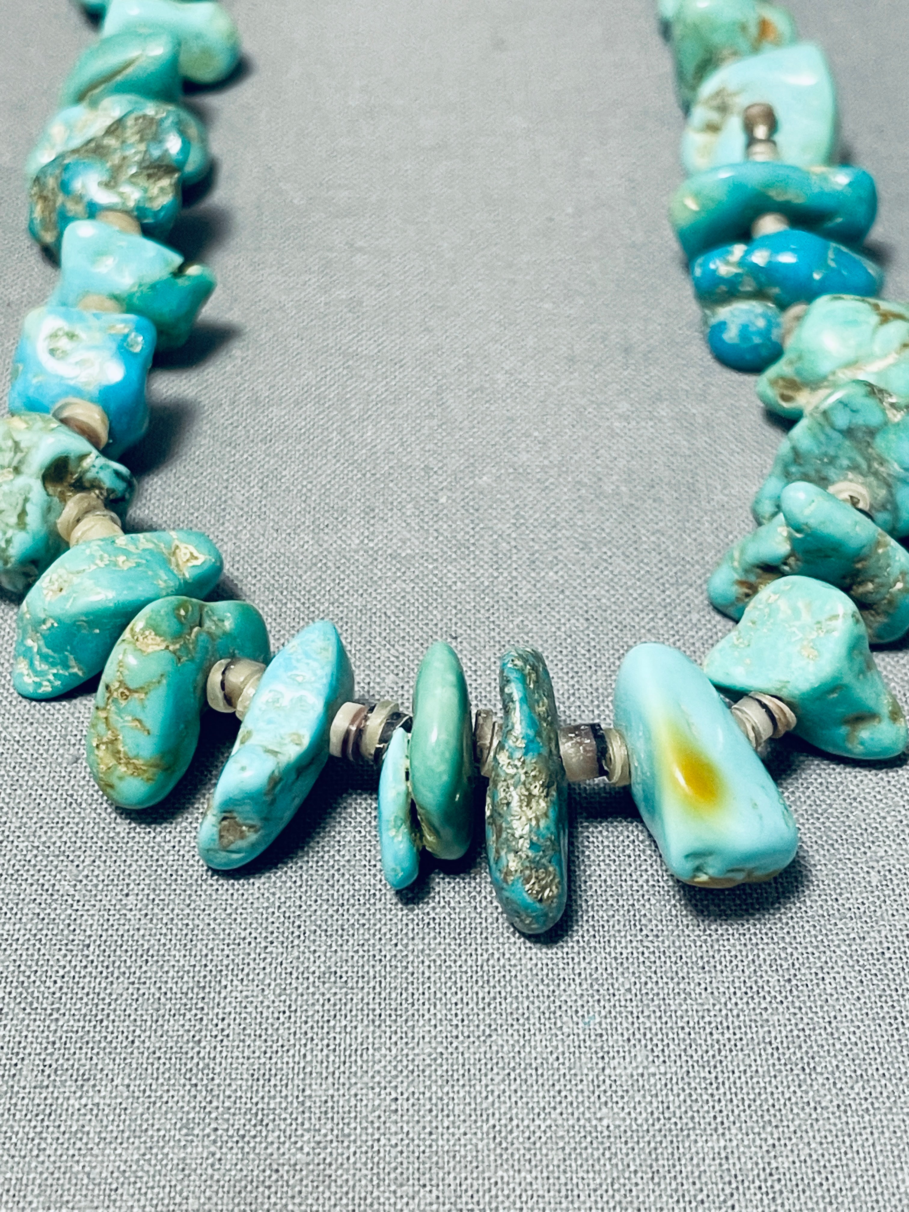 Authentic Vintage Native American Navajo Kingman Royston Turquoise Chunk Necklace - Handmade Southwest Jewelry for Women, Boho Fashion Statement & Spiritual Healing Accessory