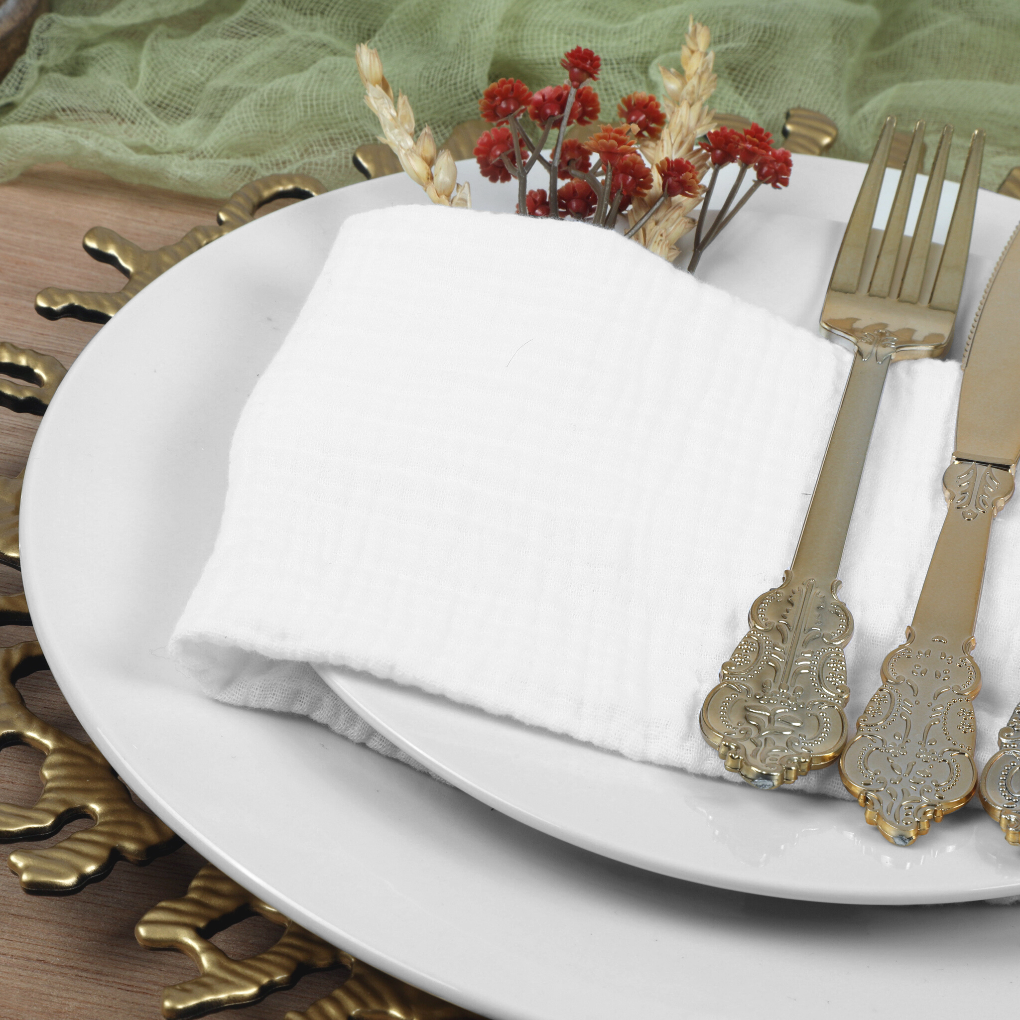 Premium Cotton Gauze Crinkle Napkins 16x16 Inch - 5 Pack White | Soft & Absorbent for Dinner Parties, Picnics & Everyday Use