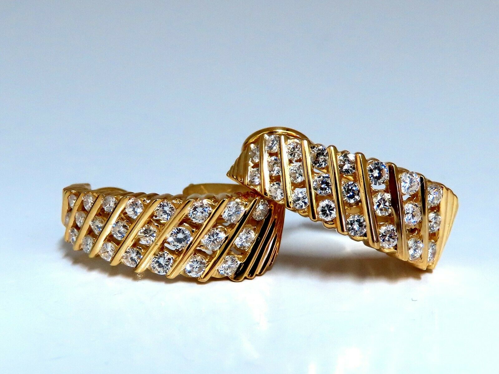 1.10ct Natural Diamond Slant Row Channel Semi Hoop Earrings in 14K Gold - Elegant Everyday Jewelry for Women, Perfect for Work, Date Night & Special Occasions