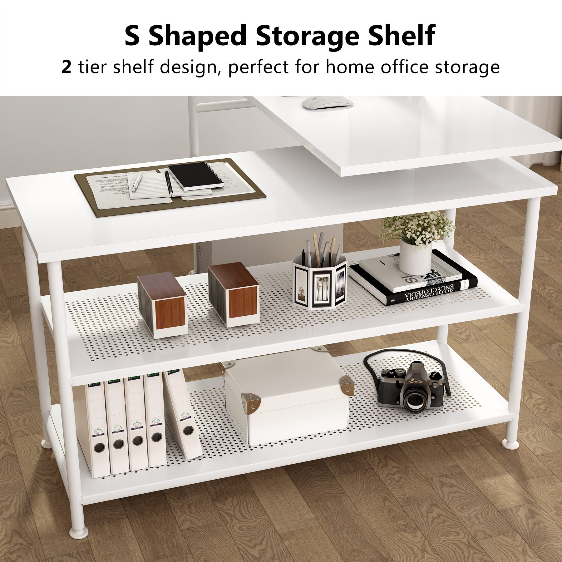 360° Rotating L-Shaped Computer Desk with Storage Shelves - Modern Home Office Workstation for Small Spaces, Gaming & Study