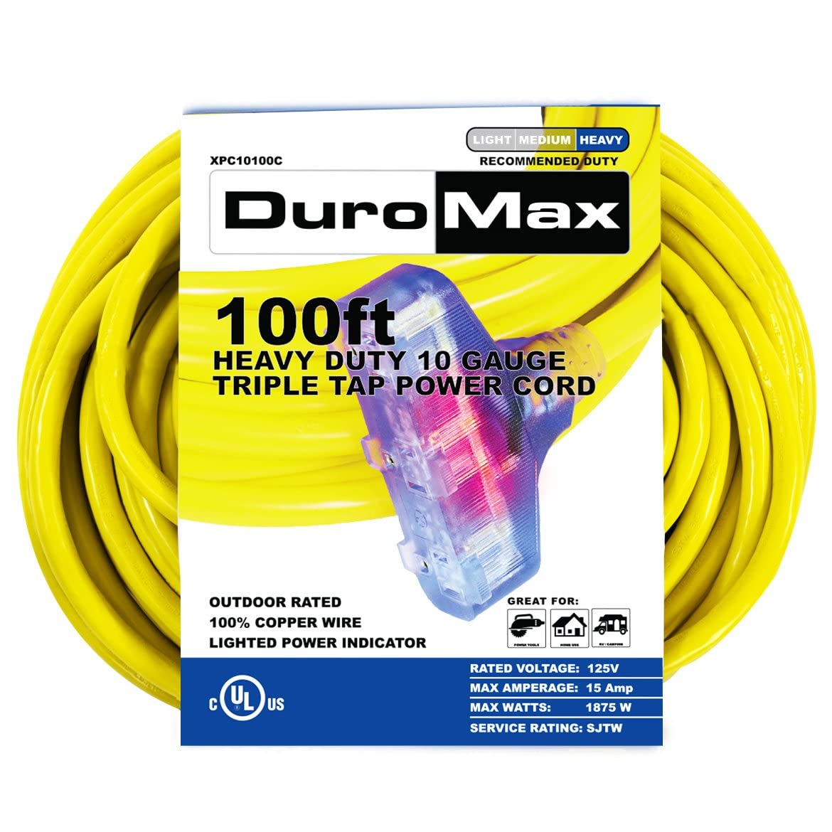 DuroMax Heavy Duty Outdoor Extension Cord - 50ft, Waterproof, Weather Resistant for Garden, Patio, and Power Tools - Perfect for Outdoor Lighting, Yard Work, and Construction Sites
