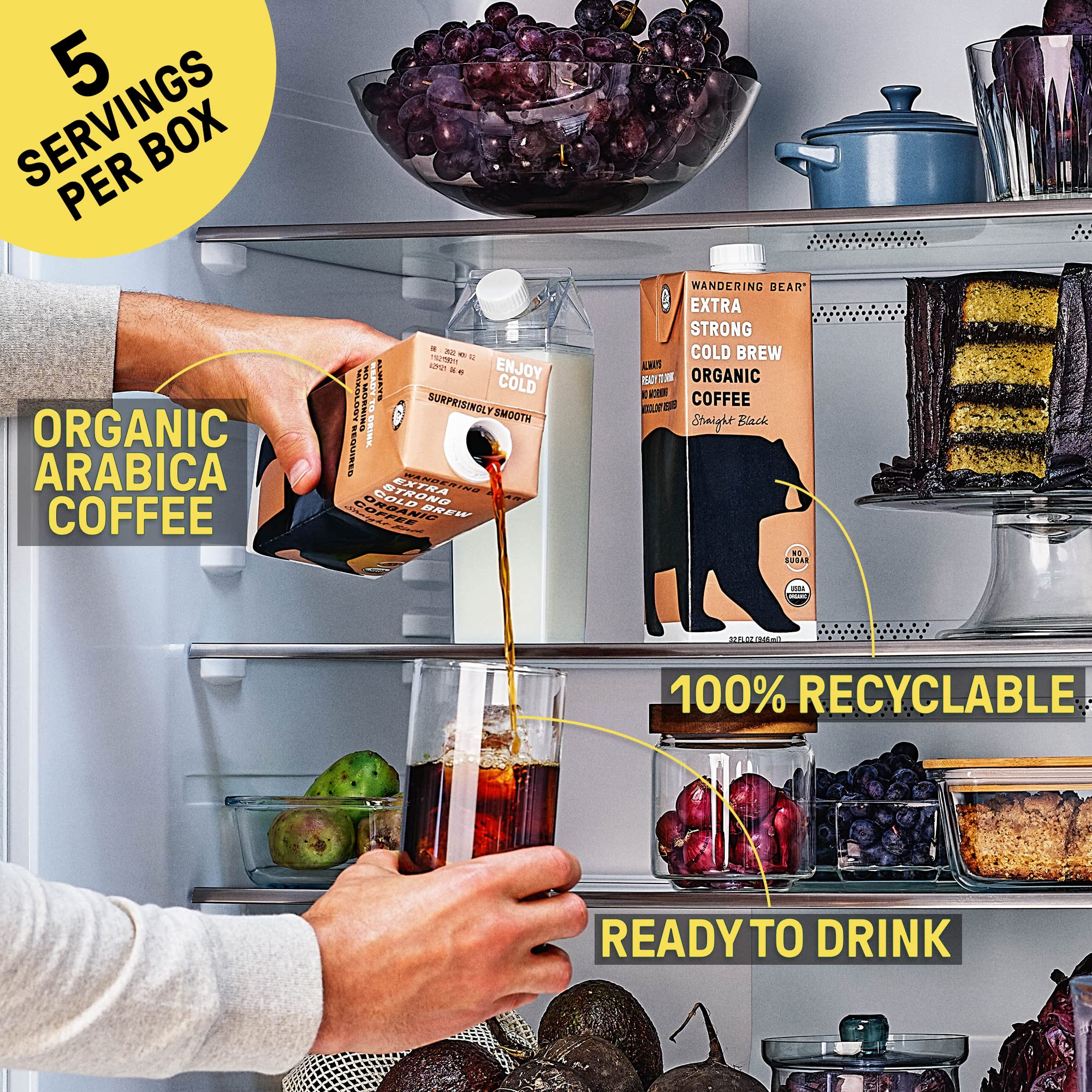 Organic Caramel Cold Brew Coffee - Extra Strong, Bold & Smooth - Unsweetened, Gluten Free, Vegan - Ready to Drink Iced Coffee (32 fl oz, 6 Pack) - Perfect for Office, Gym & Outdoor Activities