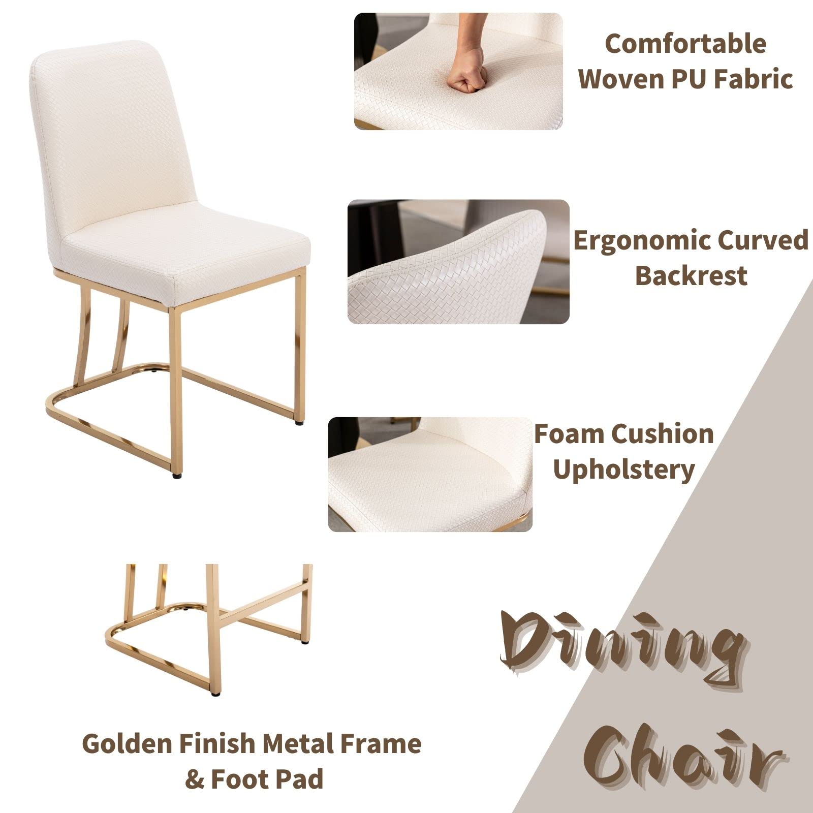 Mid Century Modern Dining Chairs Set of 2 - Woven PU Leather Upholstered Armless Chairs with Back Support, 17.7