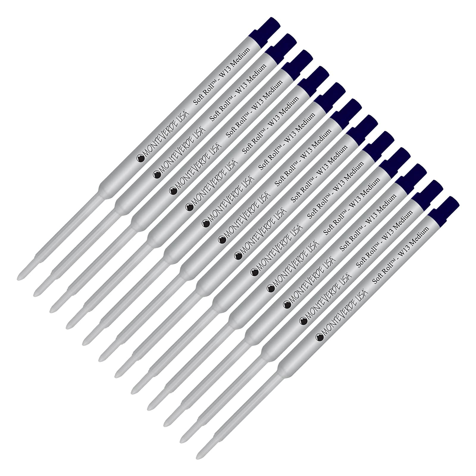 Monteverde Soft Roll Ballpoint Ink Refill 12-Pack - Compatible with Waterman Style Pens - Blue Black Medium Tip 0.7mm - Perfect for Office, School & Everyday Writing