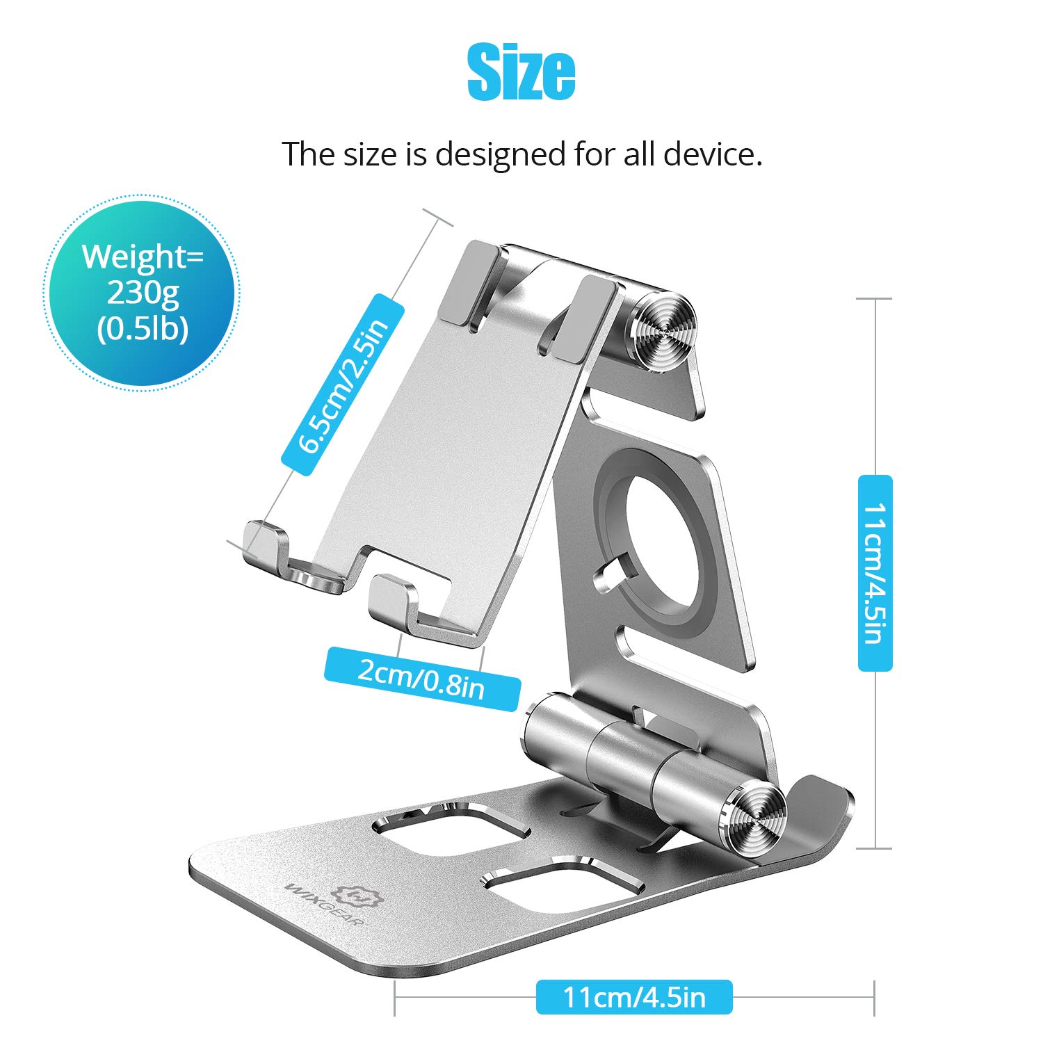 WixGear 3-in-1 Foldable Aluminum Phone Stand, Tablet Stand & Apple Watch Holder with Anti-Slip Base - Perfect for Desk, Office, Home, and Travel Use