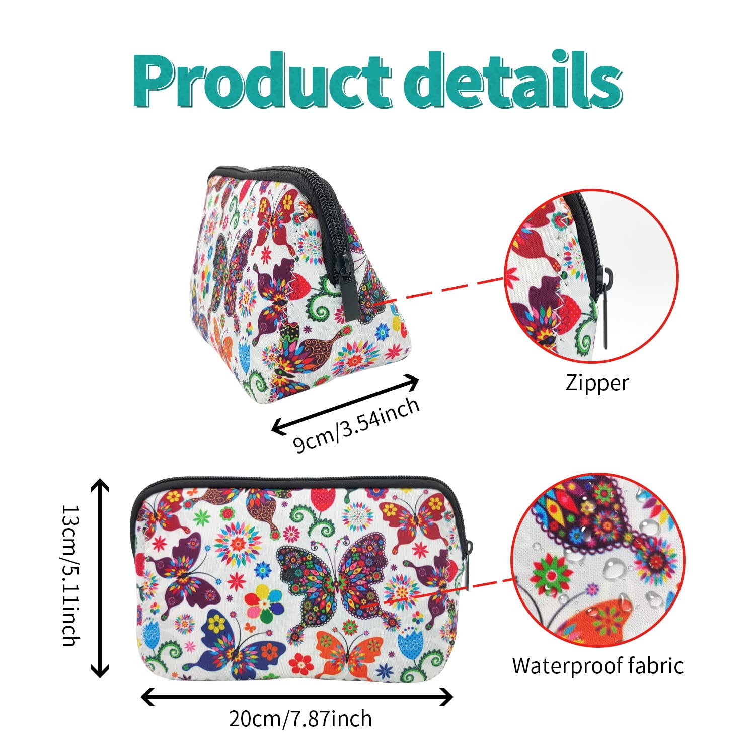 Waterproof Neoprene Cosmetic Bag with Zipper - Travel Toiletry & Makeup Organizer Pouch for Women & Girls - Perfect for Gym, Beach, and Airplane Carry-On