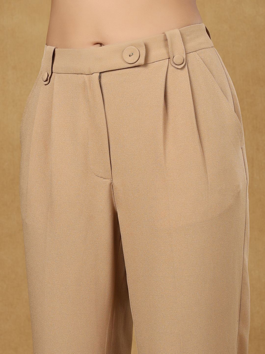 Stylish Beige High Waist Pleated Trousers for Women - Office Pants, Business Casual & Formal Wear - Comfortable Work Pants for Professional Outfits