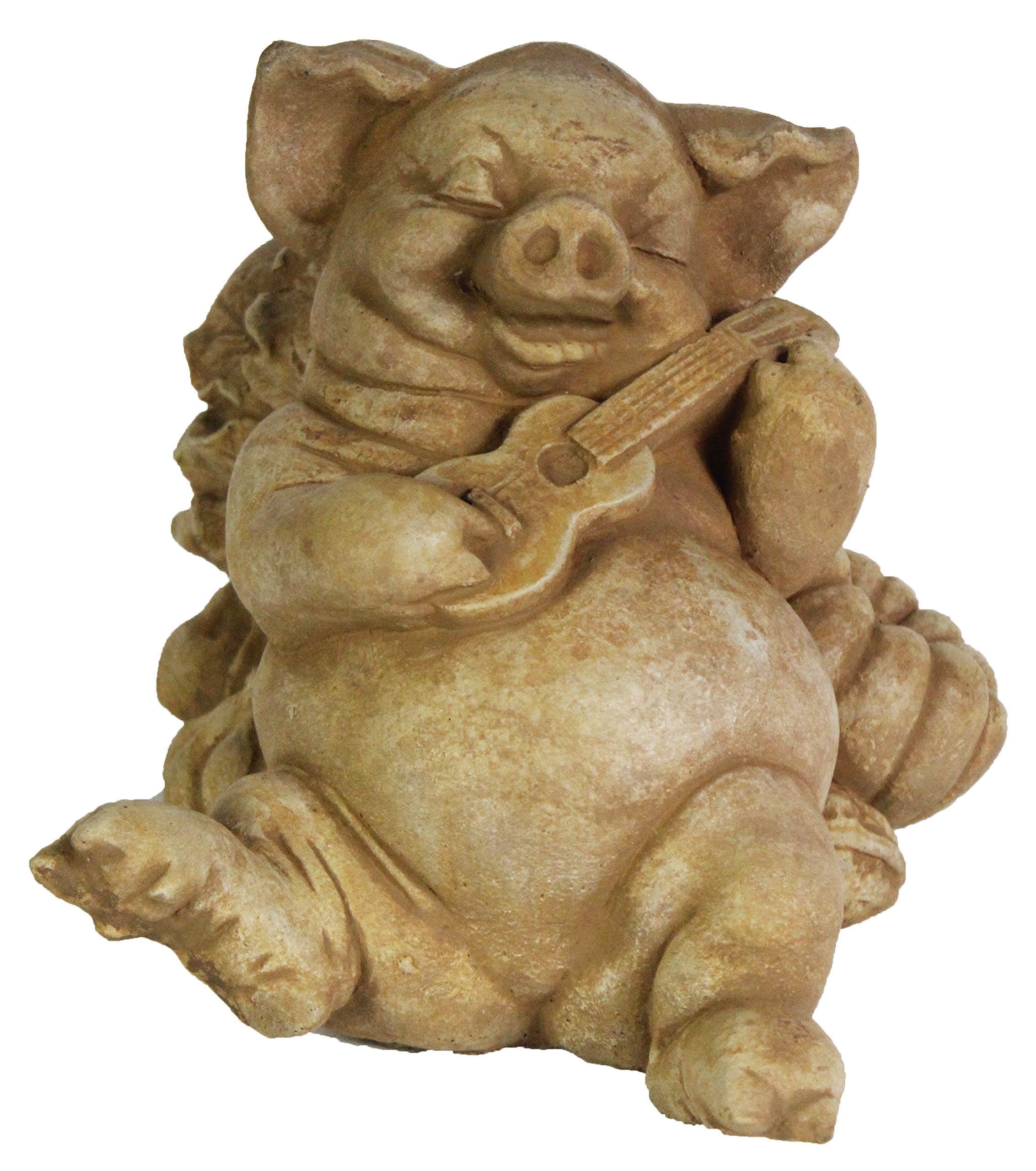 Concrete Pig Statue with Guitar - Farm Animal Figurine, Country Decor for Garden, Patio & Home | Unique Cement Piggy Sculpture for Outdoor & Indoor Decoration