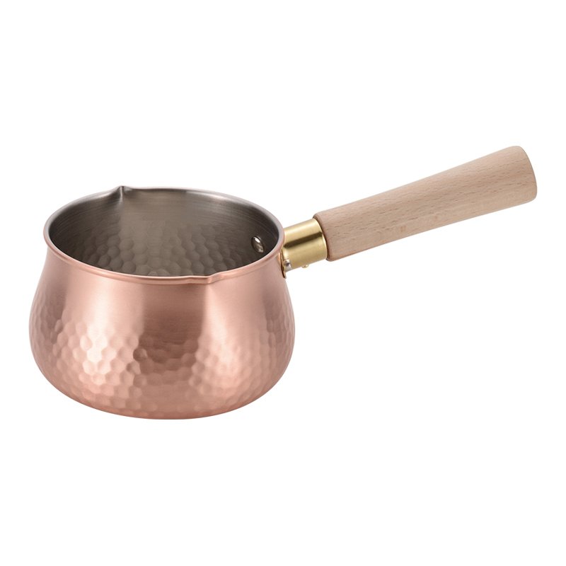 Premium Chitose Wooden Handle Hammered Copper Milk Pan 12cm - Perfect for Pouring Milk, Coffee & Tea - Ideal for Home Barista & Kitchen Use
