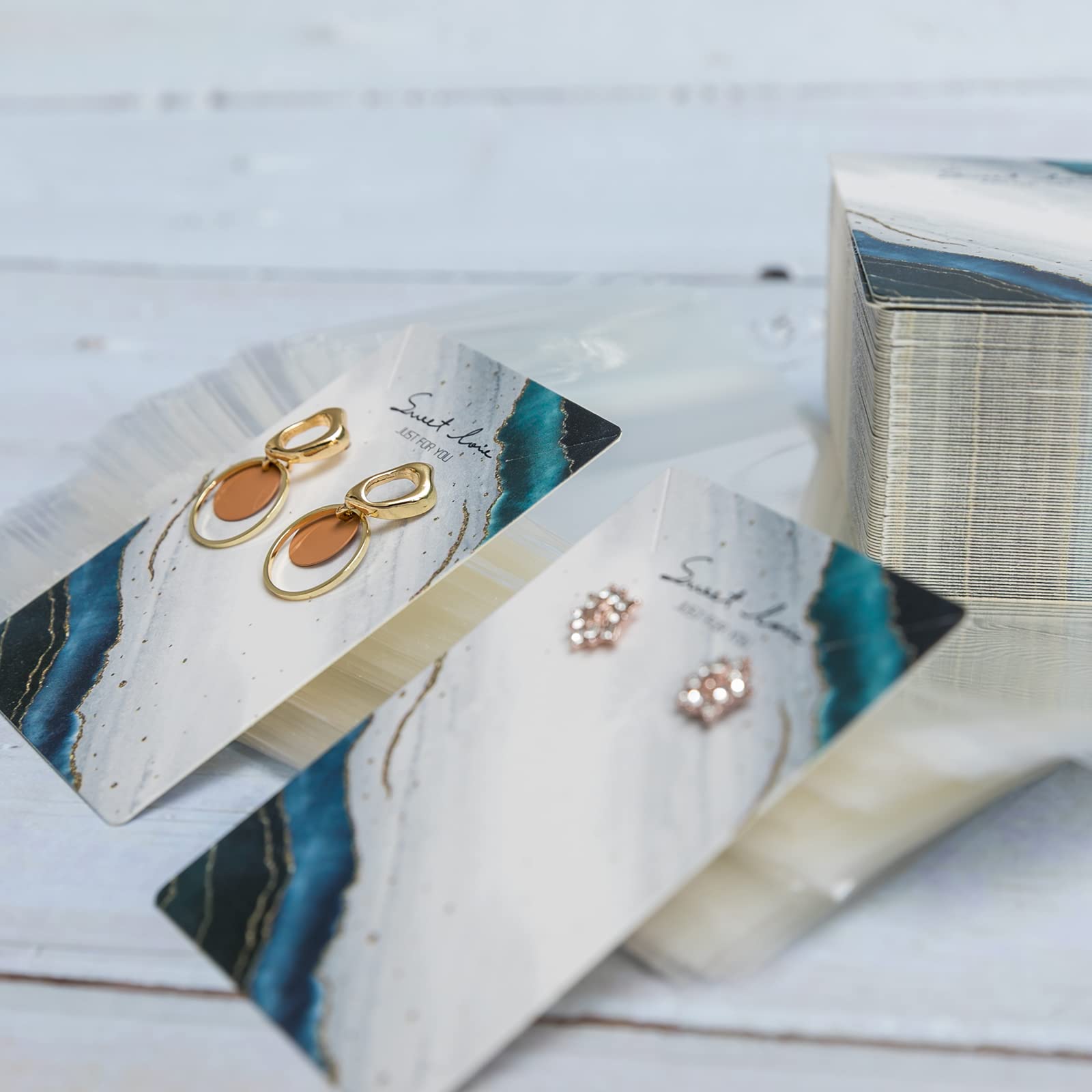 100-Pack Jewelry Display Cards with Bags - 3.5 x 2.4 Inch Necklace & Earring Packaging Holders - Premium Paper Jewelry Presentation Cards for Retail Stores, Boutiques & Online Shops (Great for Gift Wrapping & Trade Shows)
