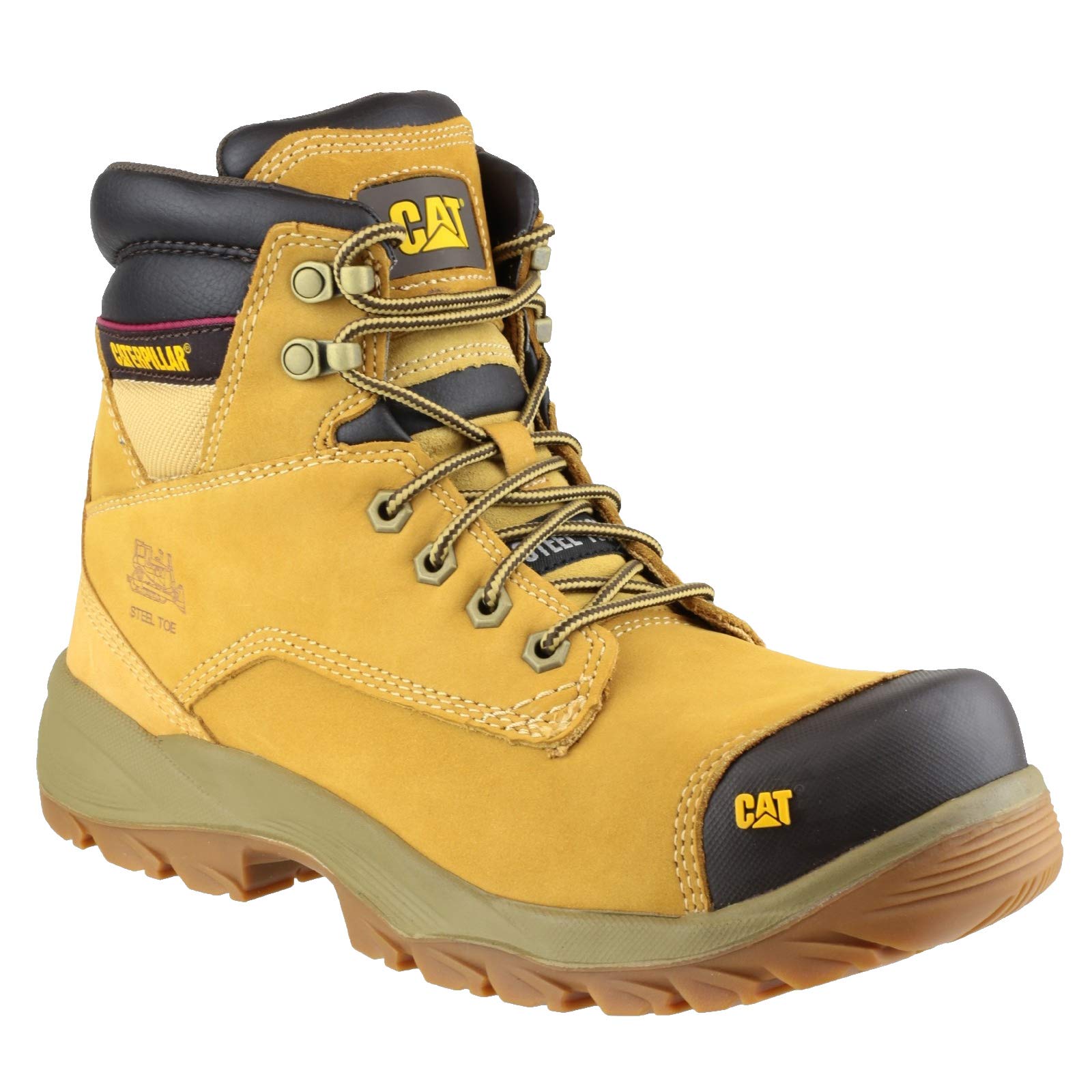 CATERPILLAR Men's Spiro Work Boots - Size 12 UK (Honey Brown) - Durable Safety Footwear for Construction, Hiking & Outdoor Work