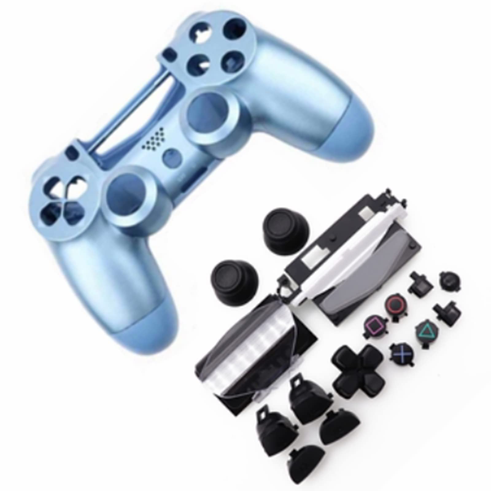 HUAYUWA Plastic Game Controller Shell (Titanium Blue) with Button Replacement Kit for PlayStation 4 Slim 4.0 JDS-040 JDM-040 (V1 Version) - Perfect for DIY Repairs, Gaming Accessories & PS4 Controller Customization