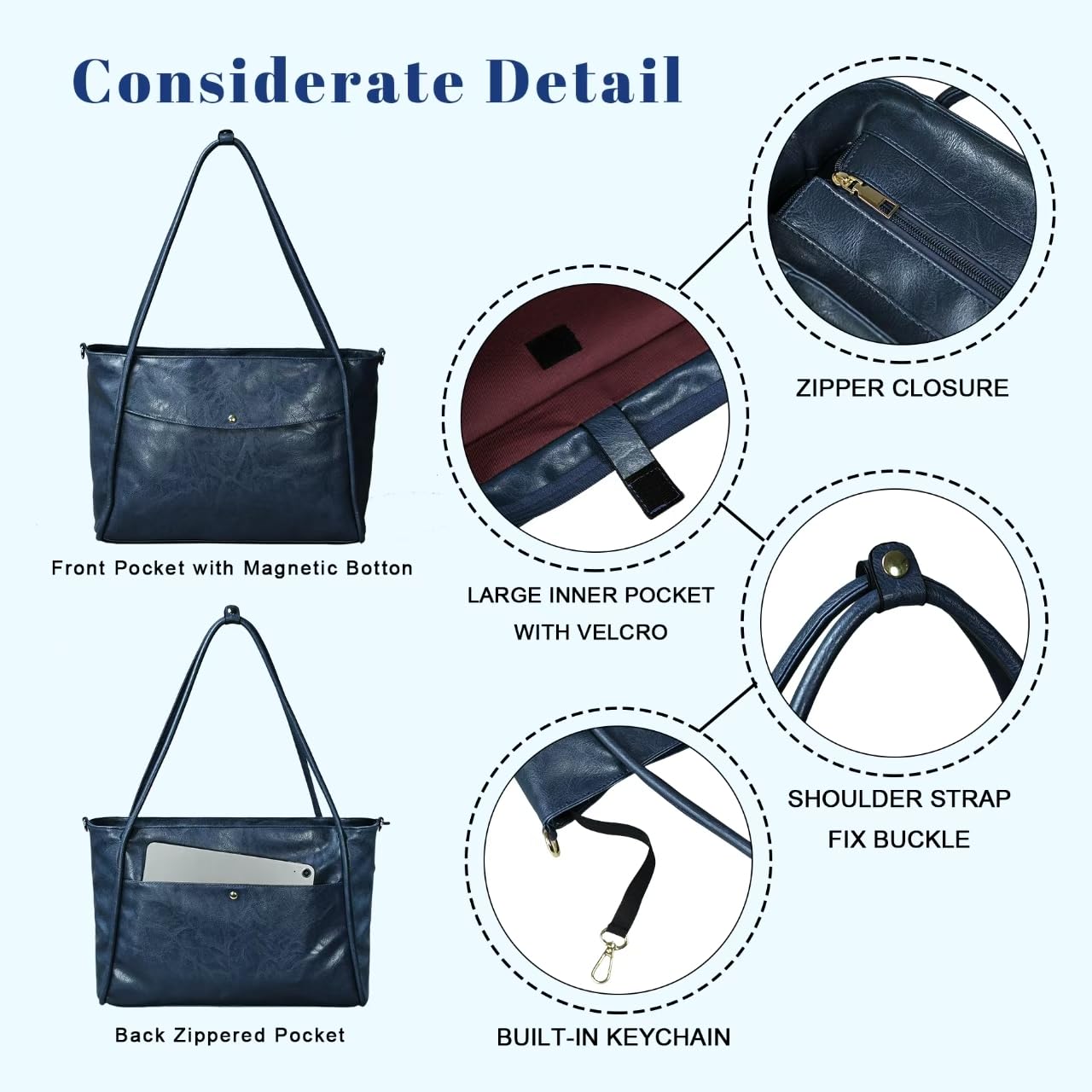 Stylish Large Vegan Leather Tote Bag for Women - Spacious Work & Weekender Bag with Secure Zipper - Perfect for Travel, Office & Daily Use
