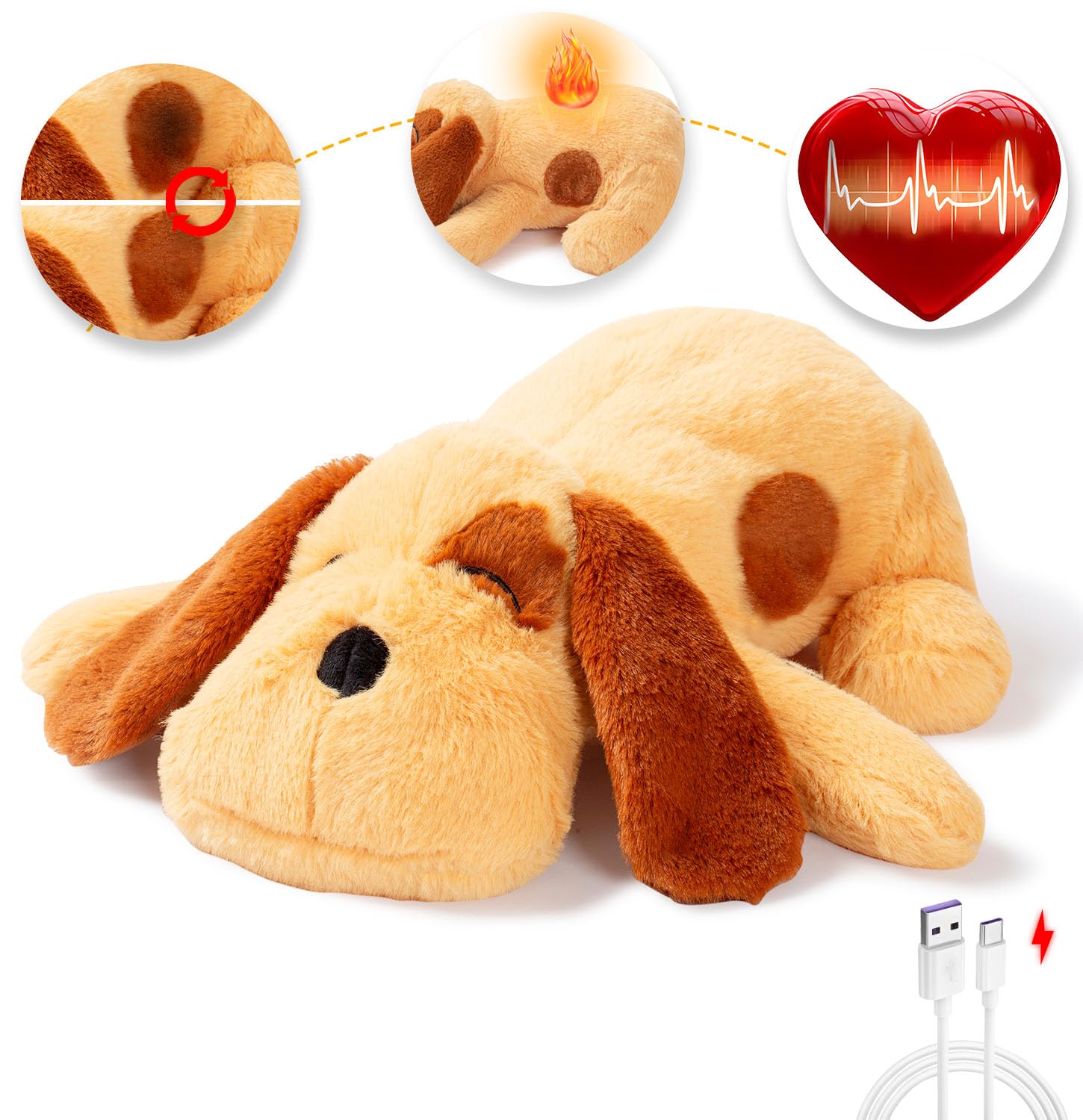 **2025 Upgraded Lifelike Heartbeat Puppy Toy for Dogs - Calming Anxiety Relief with Simulated Breathing & Body Temperature, USB Rechargeable - Perfect for Separation Anxiety, Travel & Training**