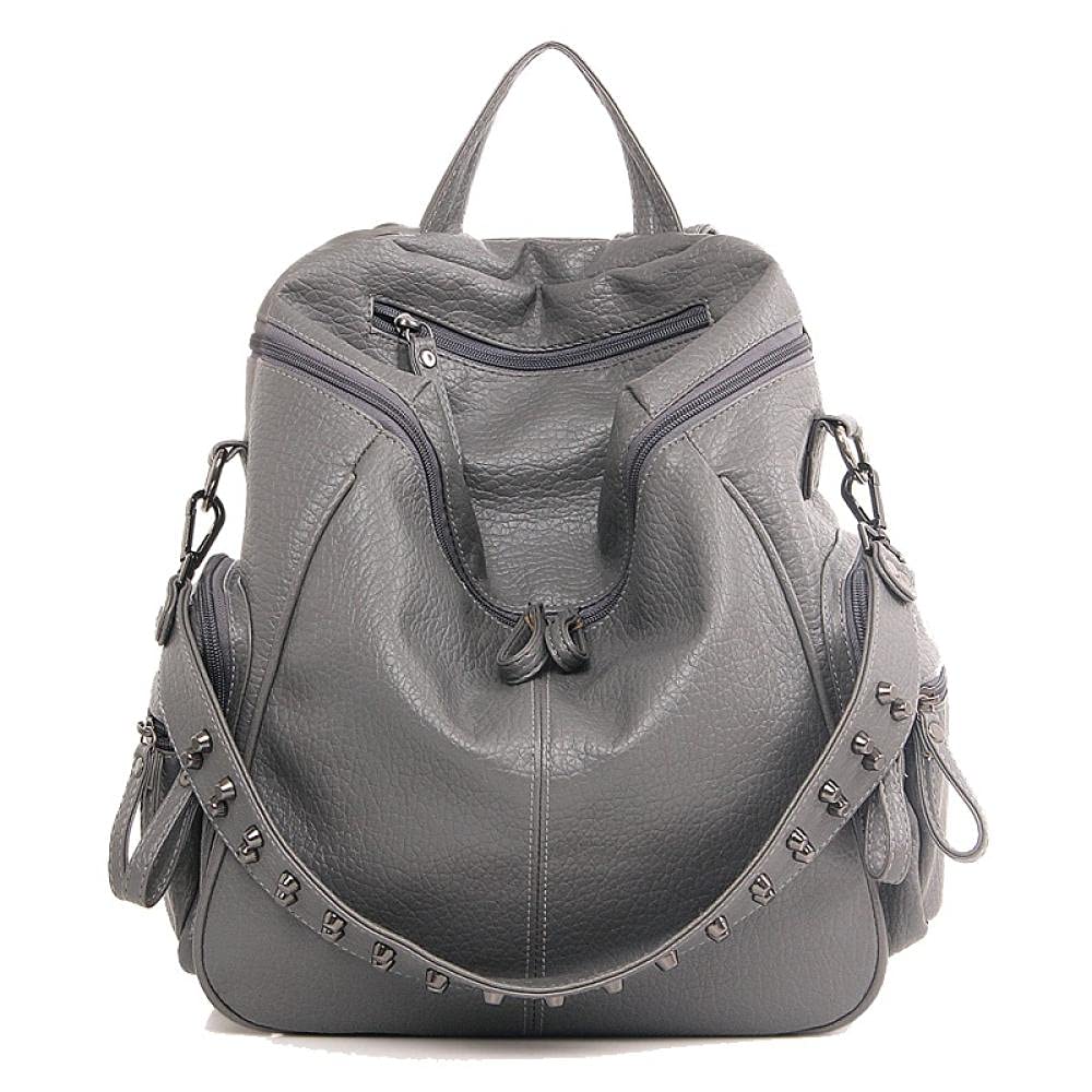 3-in-1 Vintage Leather Backpack for Women - Stylish Moto School Bag with Rivet Details, Convertible Soft Shoulder Purse | Perfect for College, Travel & Daily Commute