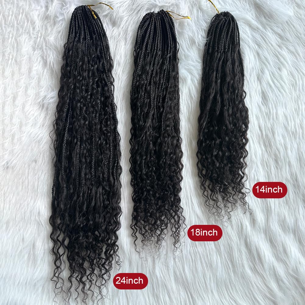 Pre-Looped Crochet Boho Box Braids with Human Hair Curls & Curly Ends - 18 Inch Goddess Box Braids for Black Women (2 Packs, 80 Strands, Natural Color) | Perfect for Protective Styling, Everyday Wear & Special Occasions