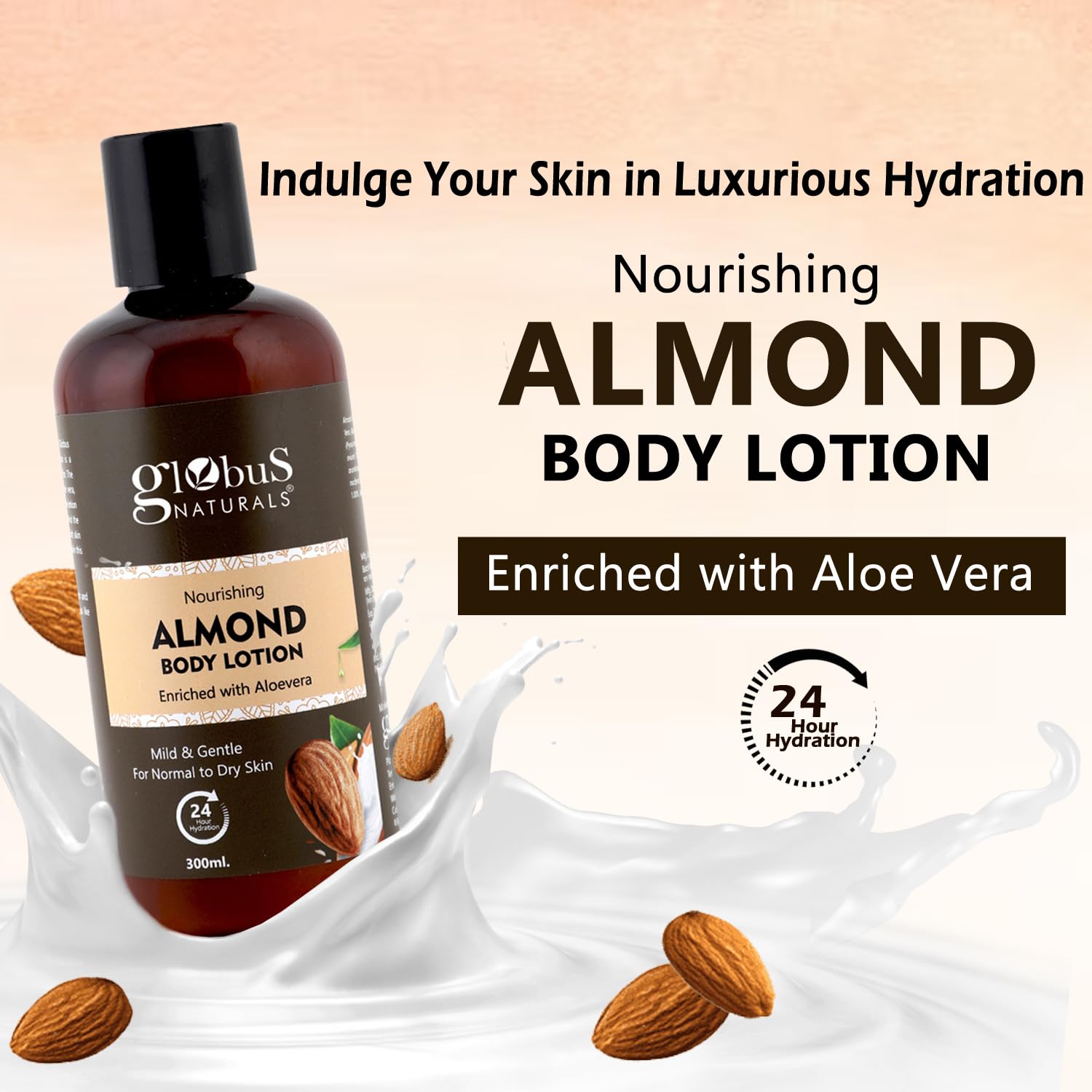 Globus Naturals Nourishing Almond Body Lotion 300ml - Deep Hydration for Dry Skin | Perfect for Daily Moisturizing & After-Shower Care