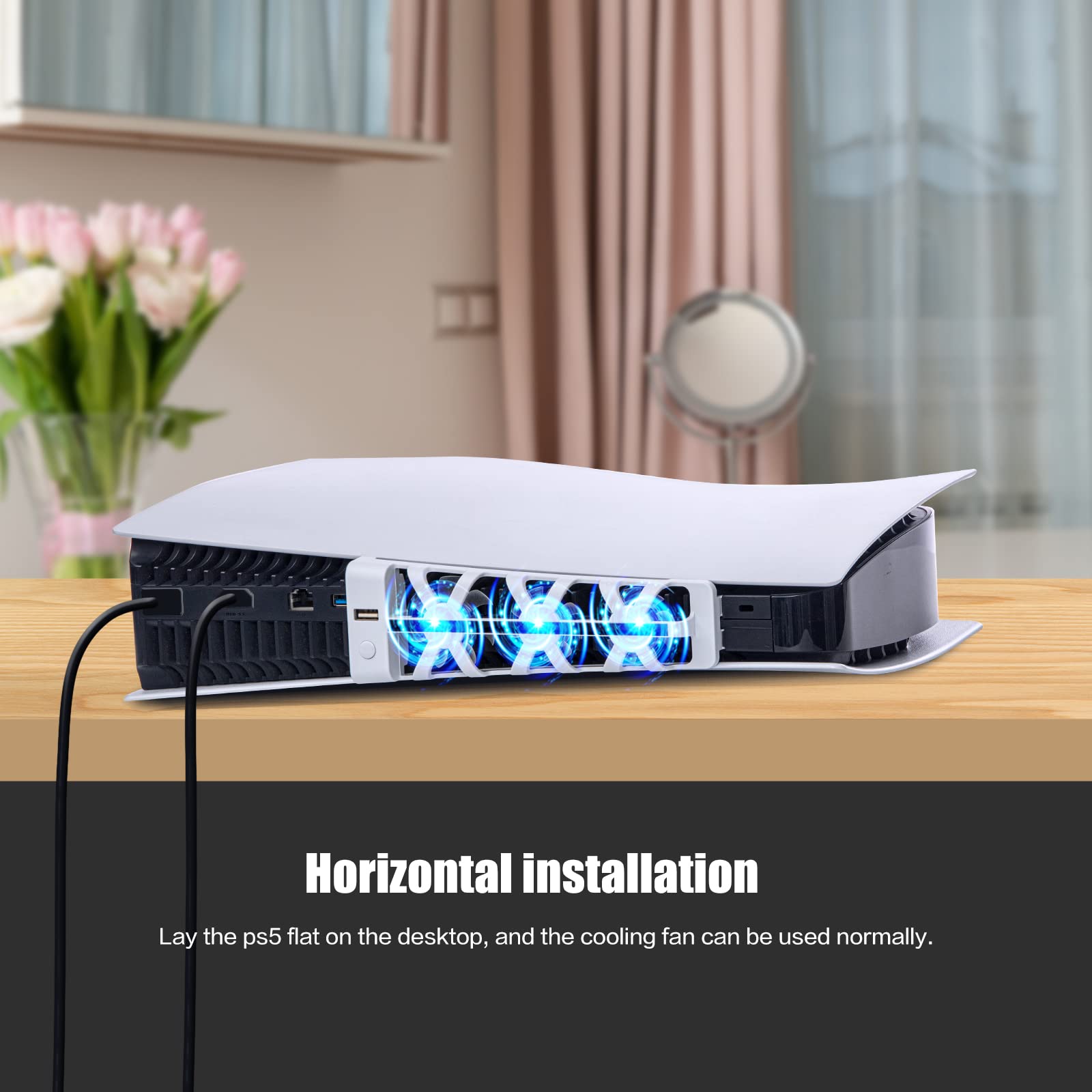 Upgraded PS5 Cooling Fan with LED Light & USB Port - Ultra Quiet Cooling System for Sony PS5 Digital/Disc Edition - White (Compatible with PS5 Only) - Perfect for Gaming, Streaming & Long Play Sessions