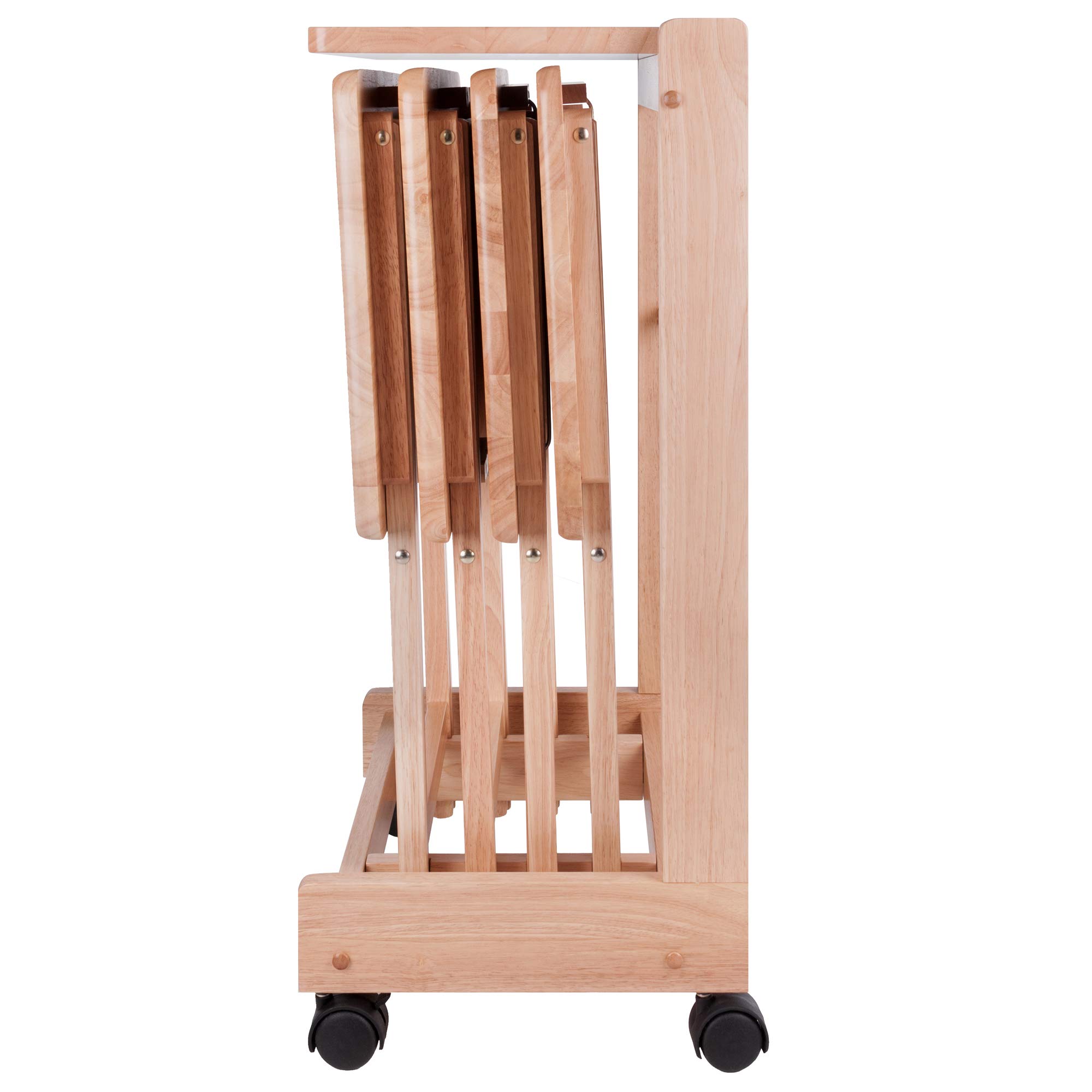 Winsome Brienda 32-Inch Natural Wood Snack Table Set with Mobile Serving Cart - 4-Piece Living Room & Patio Coffee Table Set for Entertaining, Snacks, and Drinks