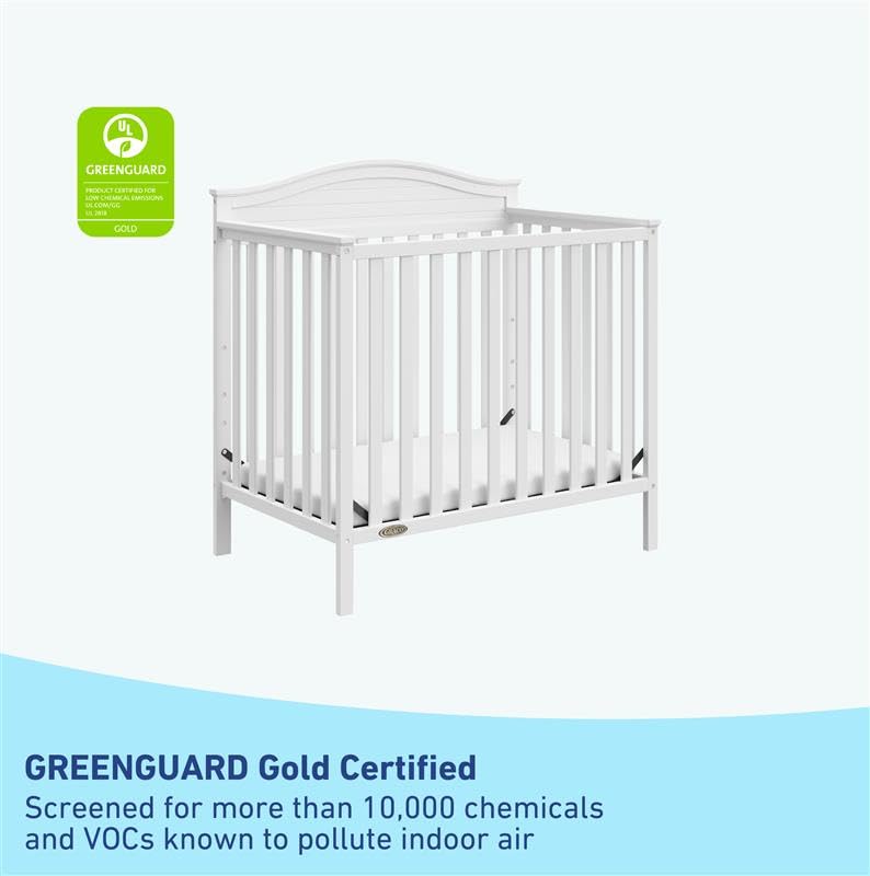 Graco Stella 4-in-1 Convertible Mini Crib with Mattress - White Nursery Furniture | Converts to Twin Bed with Headboard & Footboard | Includes 2.5