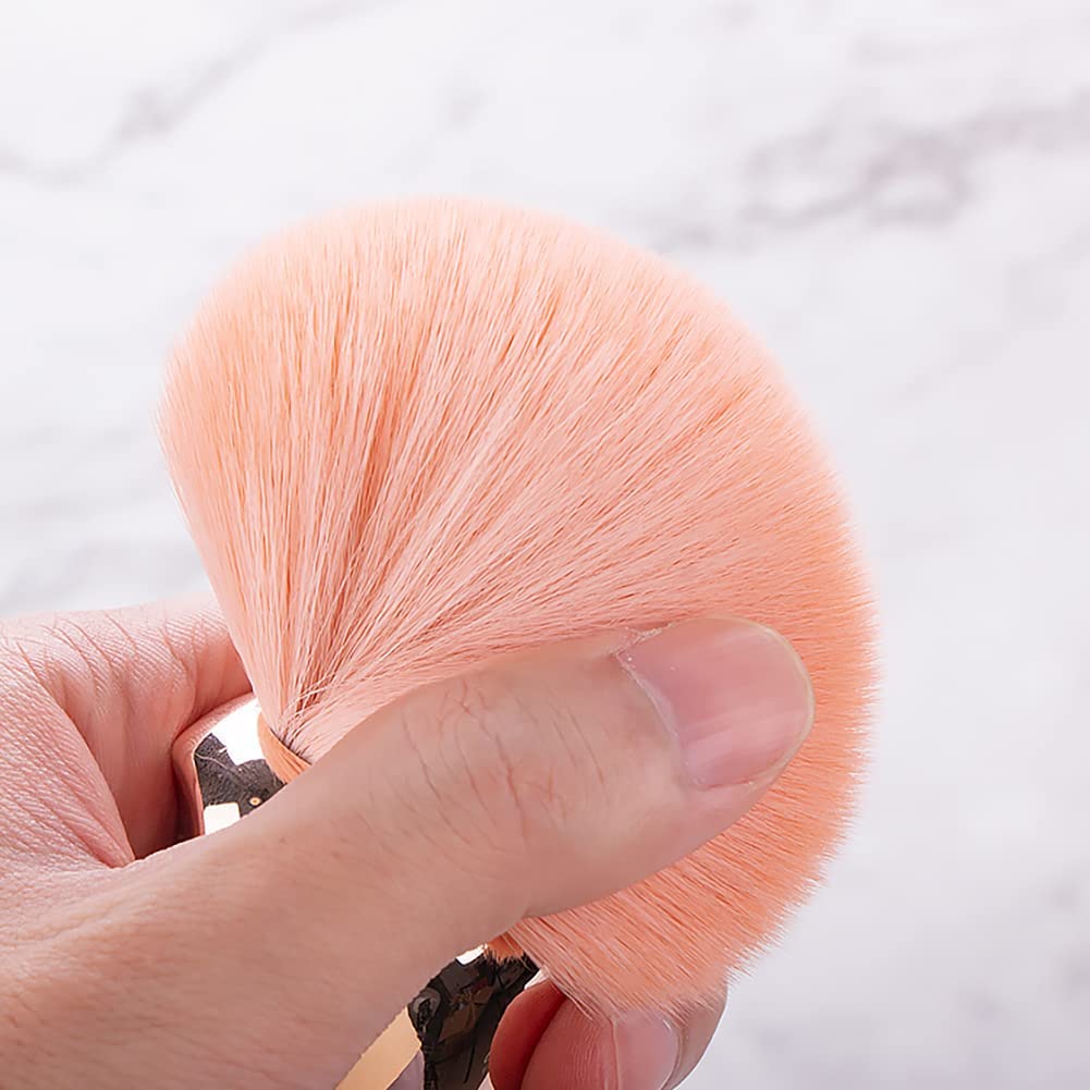 UNIMEIX Round Head Nail Dust Brush - Professional Nail Art Powder Remover & Cleaner for Acrylic, UV Gel & Dip Powder Nails - Kabuki Style Brush with Soft Bristles (Rose Pink) - Perfect for Salon, Home Manicure & Nail Art Enthusiasts