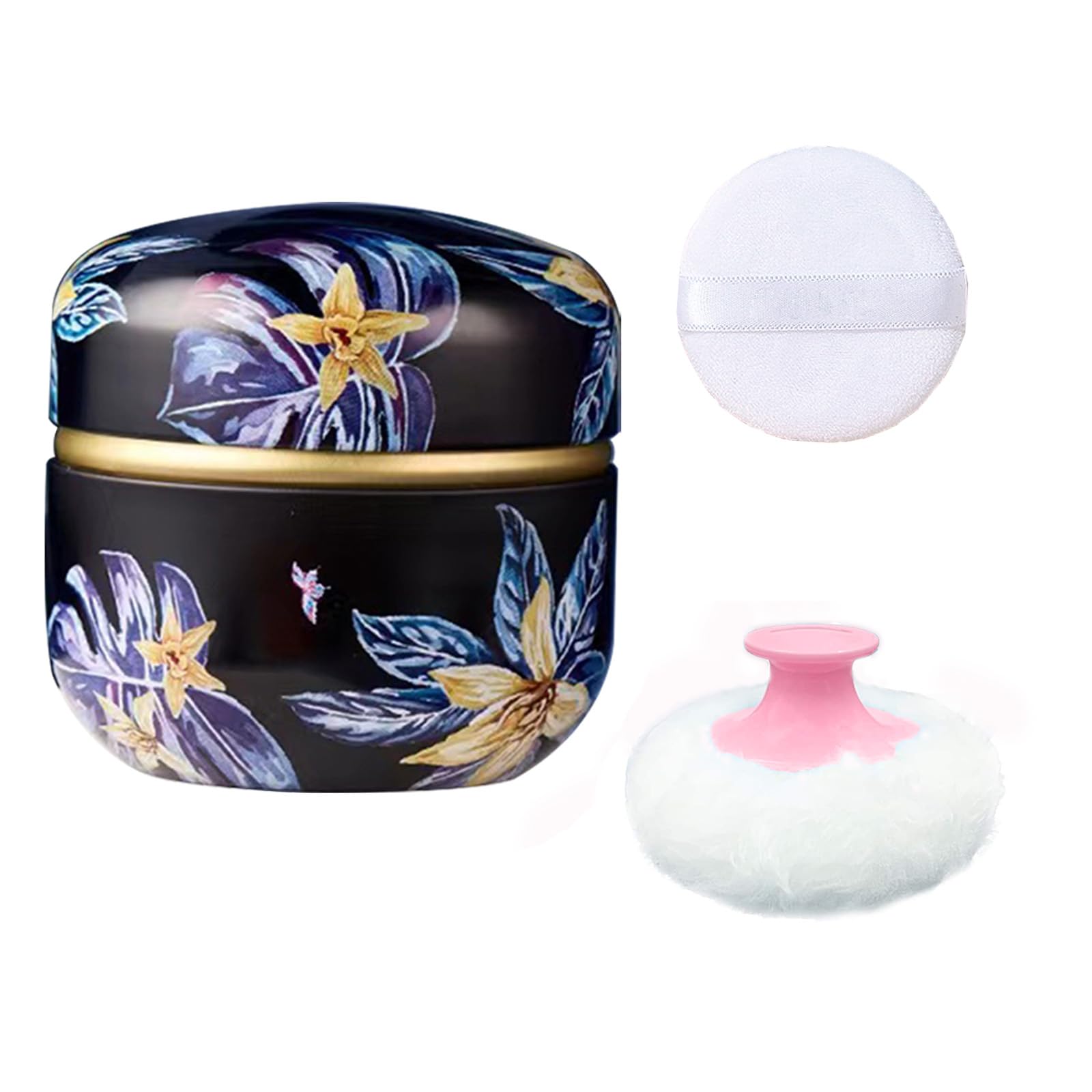 Premium Body Powder Puff with Travel Case - Floral Scented Dusting Powder Container for Women | Ideal for Bath, Makeup & On-the-Go Use (Procumbens Flowers)