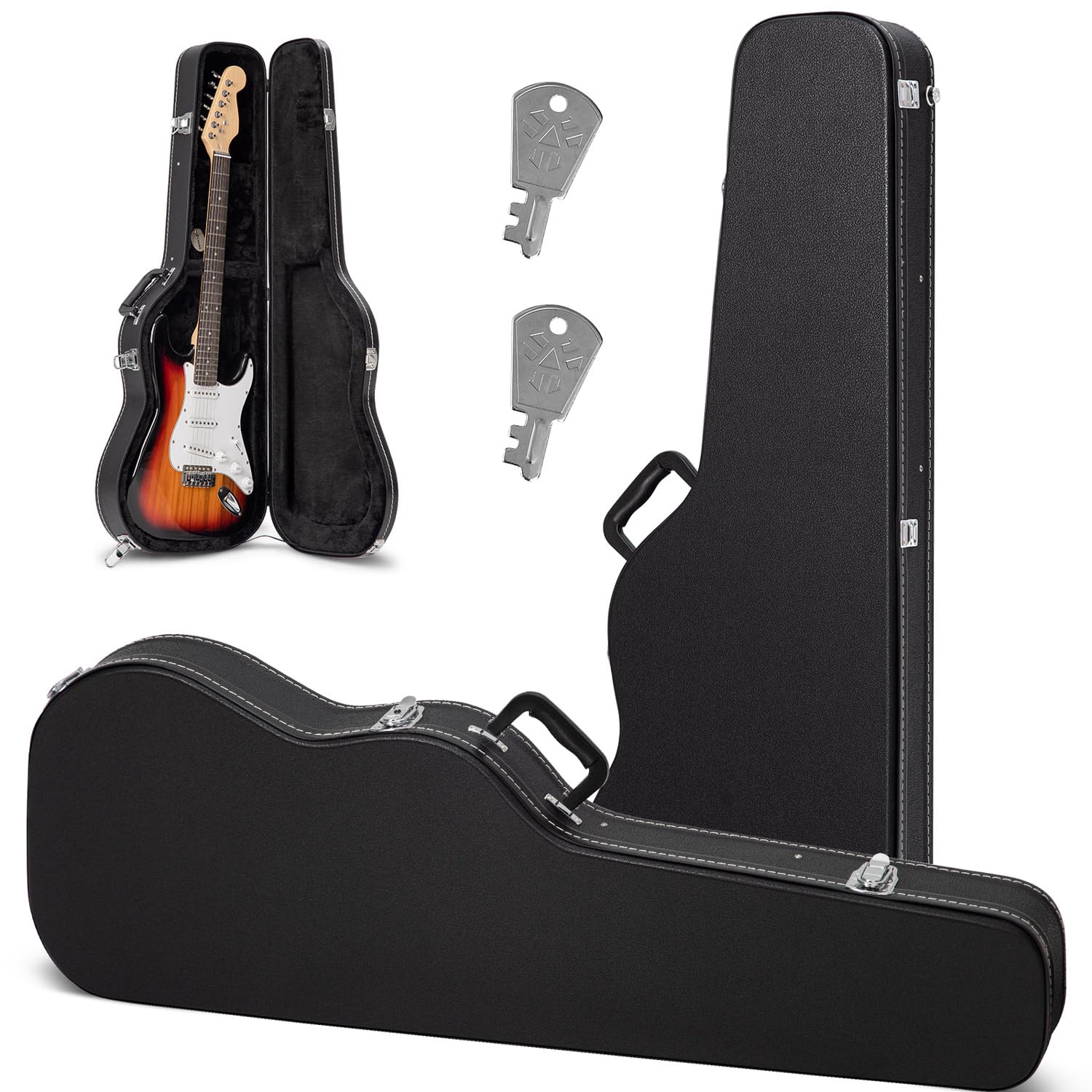 CAHAYA Electric Guitar Hardshell Case - 0.98inch Thick Padded Protection with Lock & 2 Keys - Portable ST Electric Guitar Bag (Black CY0343) for Travel, Gig & Storage