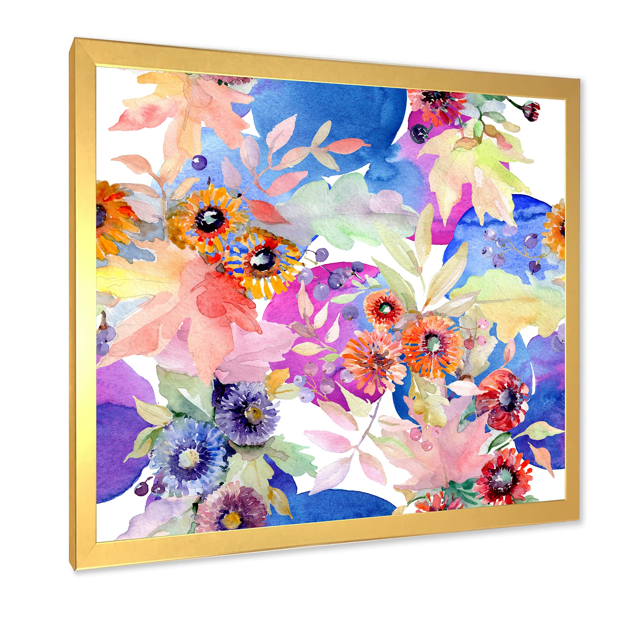 DesignQ Vibrant Wild Spring Leaves & Wildflowers IV Modern Framed Wall Art - Perfect for Living Room, Bedroom & Office Decor