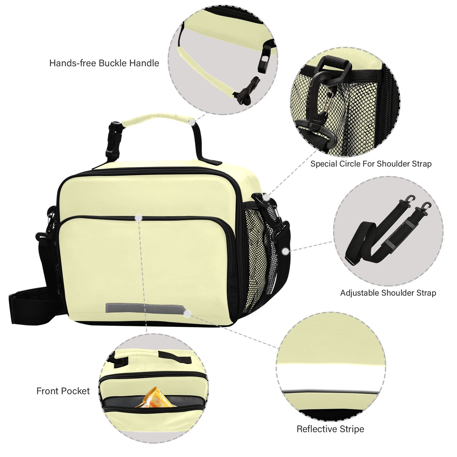 Light Yellow Insulated Reusable Lunch Box for Kids - Eco-Friendly School Lunch Bag for Boys & Girls, Perfect for Students, Women & Men - Ideal for School, Work, Picnics & Outdoor Activities