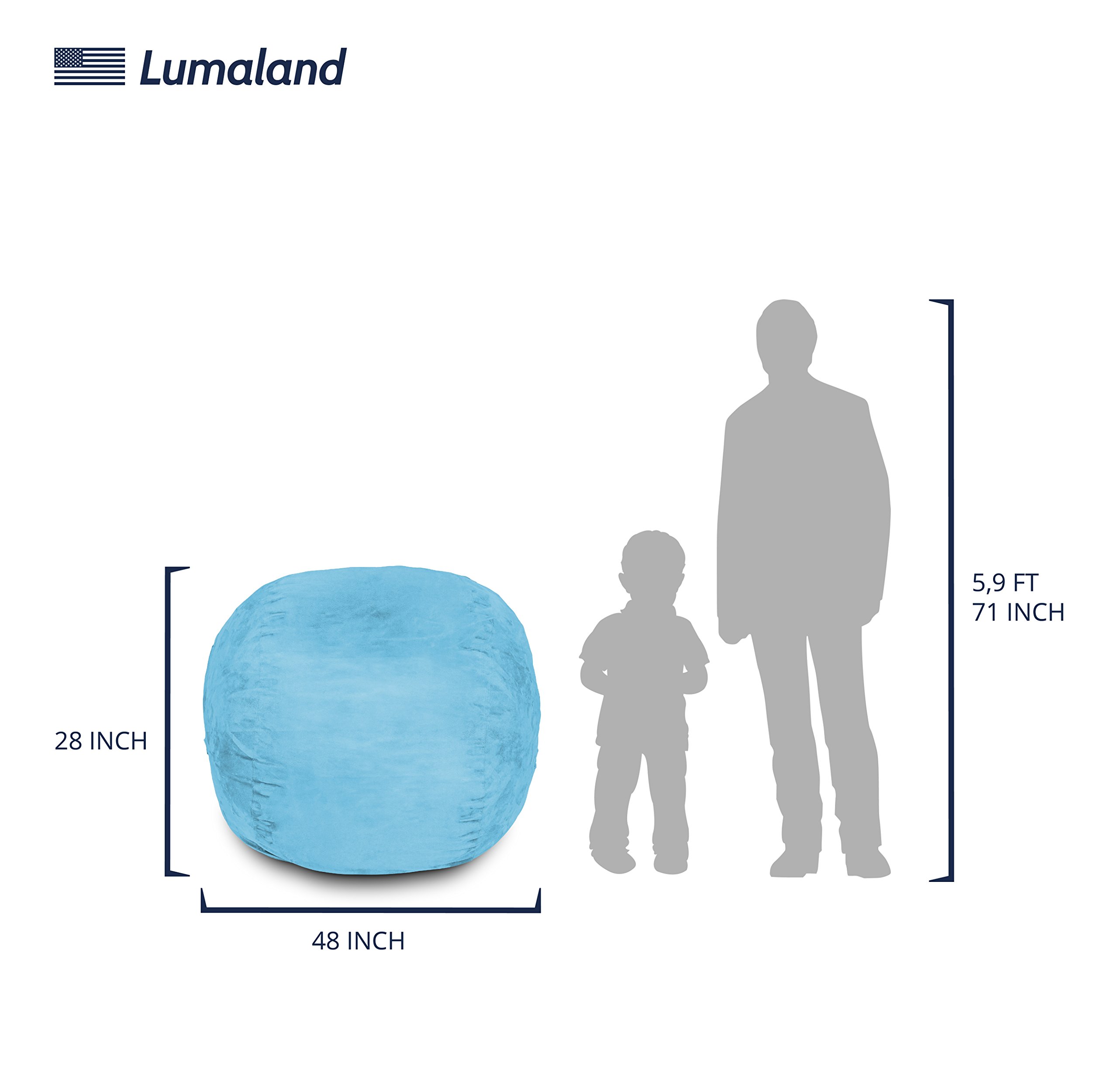 Lumaland 4ft Microsuede Bean Bag Chair - Ultra Soft Foam Filled Washable Lounge Chair for Kids, Teens & Adults - Light Blue Bean Bag Sofa for Bedroom, Dorm, Living Room & Playroom - Perfect for Reading, Gaming & Relaxation