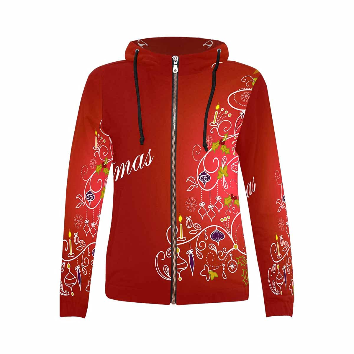 InterestPrint Women's Full Zip Hoodie with Pockets - Long Sleeve Wolf Howling at Red Moon Sweatshirt for Casual Wear, Outdoor Activities & Street Fashion