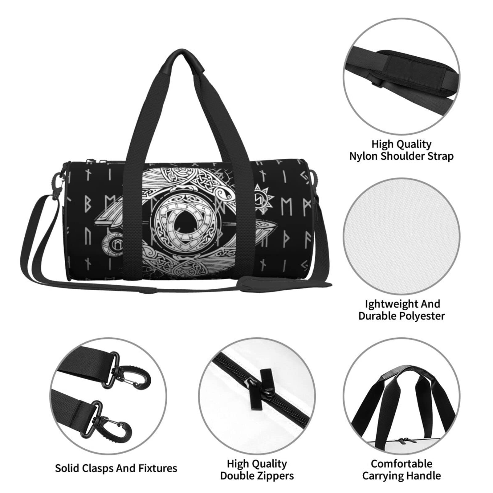 Vikings Print Sports Gym Bag - Lightweight Foldable Zipper Cylinder Travel Bag for Men & Women | Perfect for Gym, Workout, Travel & Sports Gear Storage