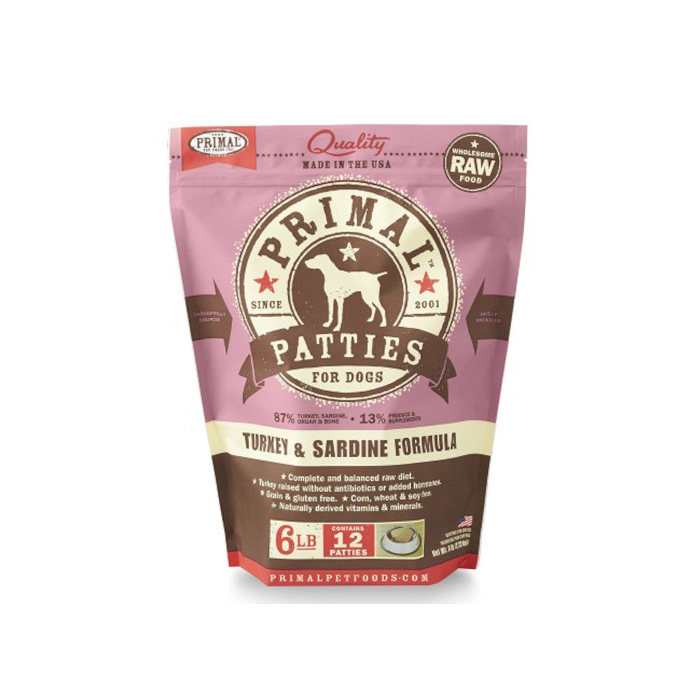 Premium Frozen Turkey & Sardine Dog Food - Grain-Free, High-Protein Natural Pet Food for Dogs - Perfect for Raw Diet, Training Treats & Sensitive Stomachs