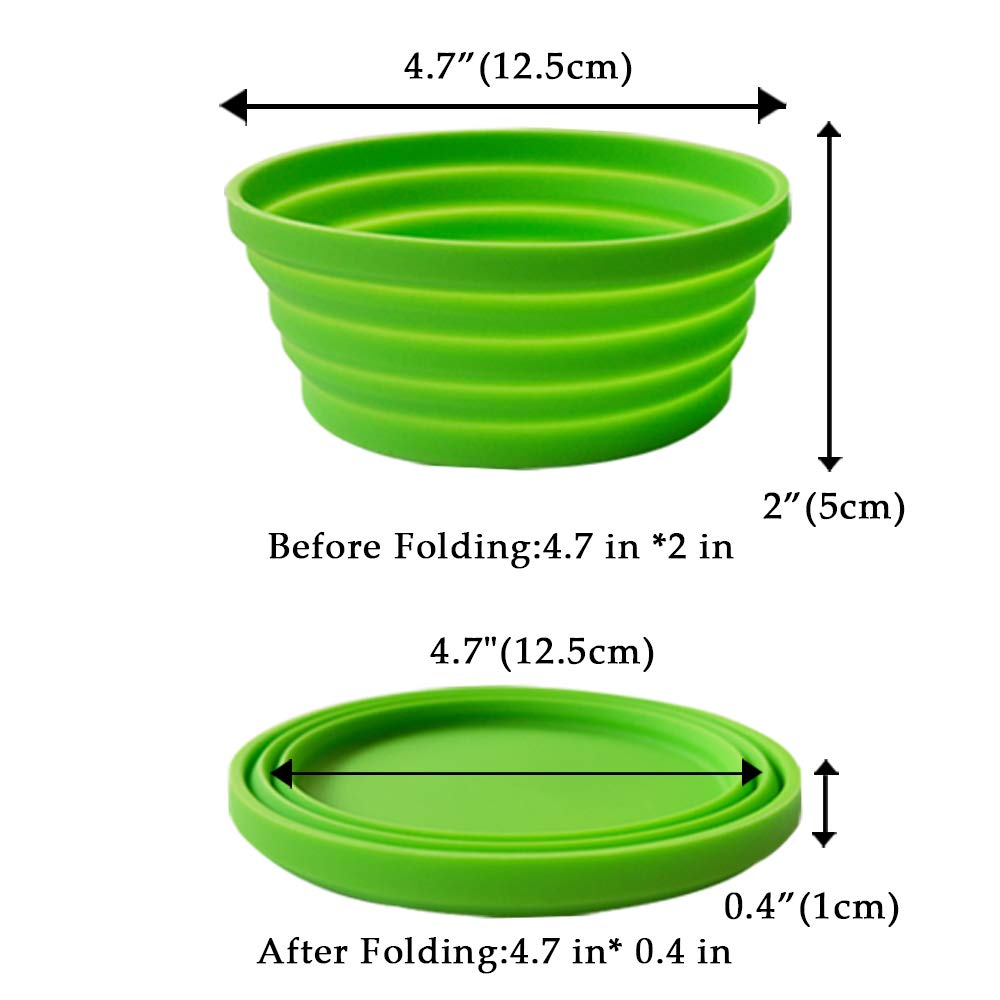 Expandable Collapsible Silicone Bowl for Travel, Camping & Hiking - Portable, Lightweight & Durable - Perfect for Outdoor Adventures, Picnics & Emergency Kits (Green, Small)