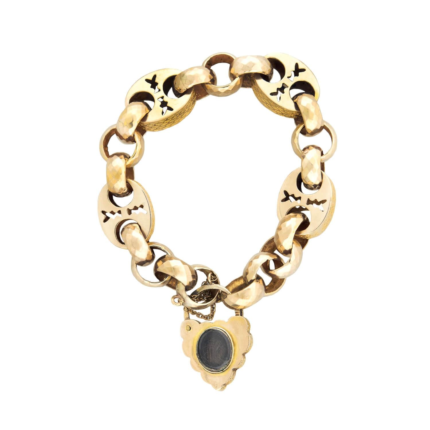 Victorian Style 14k Gold Garnet Mariner Link Padlock Locket Bracelet - Elegant Jewelry Gift for Women, Perfect for Valentine's Day, Anniversary & Special Occasions