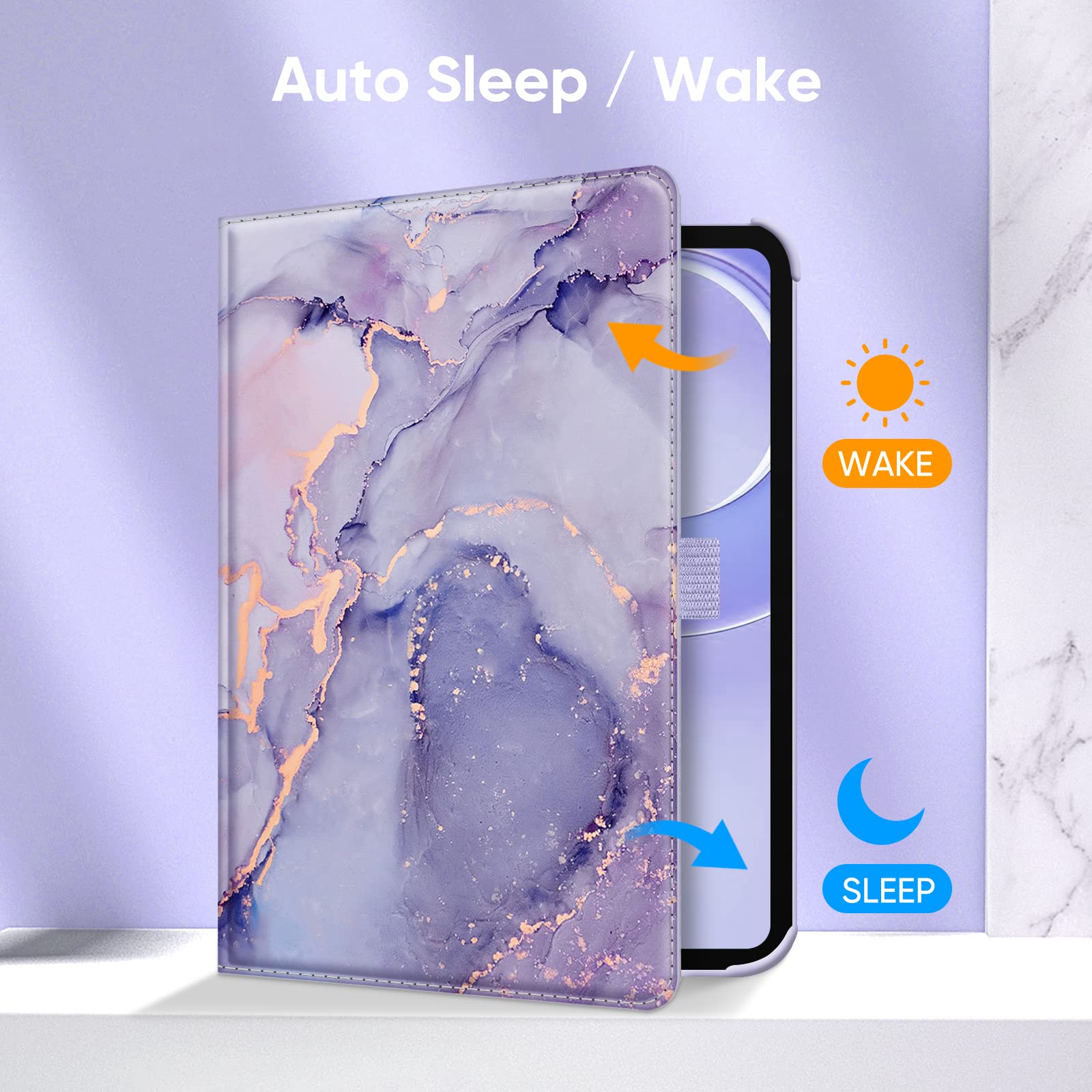 Fintie 360° Rotating Stand Case for iPad Mini 7 (2024, A17 Pro) & iPad Mini 6 (8.3 Inch) - Protective Cover with Auto Wake/Sleep, Swivel Holder, Lilac Marble Design - Perfect for Work, Study & Entertainment