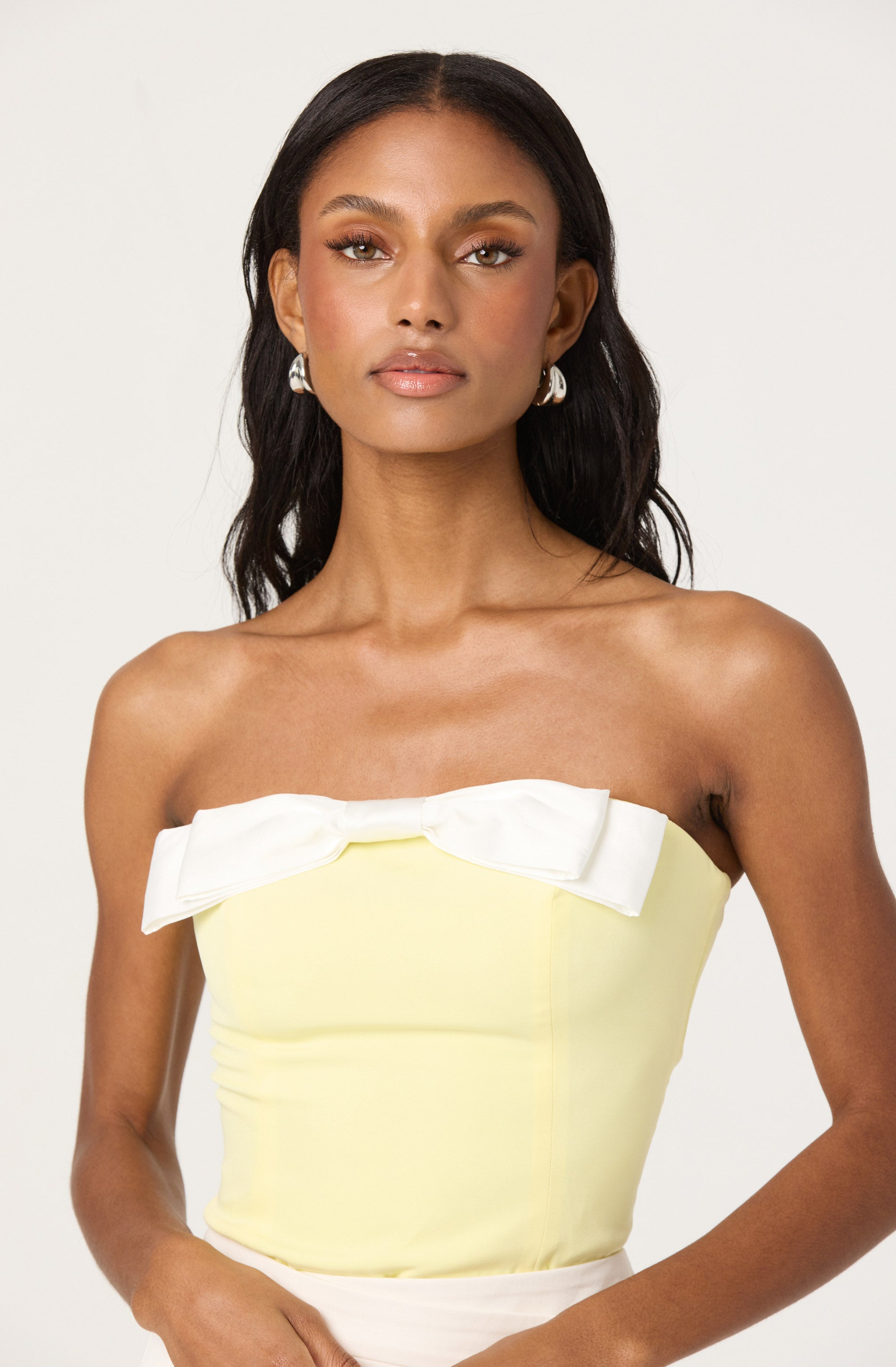Strapless Contrast Bow Top for Women - Elegant & Chic Blouse for Parties, Dates & Special Occasions