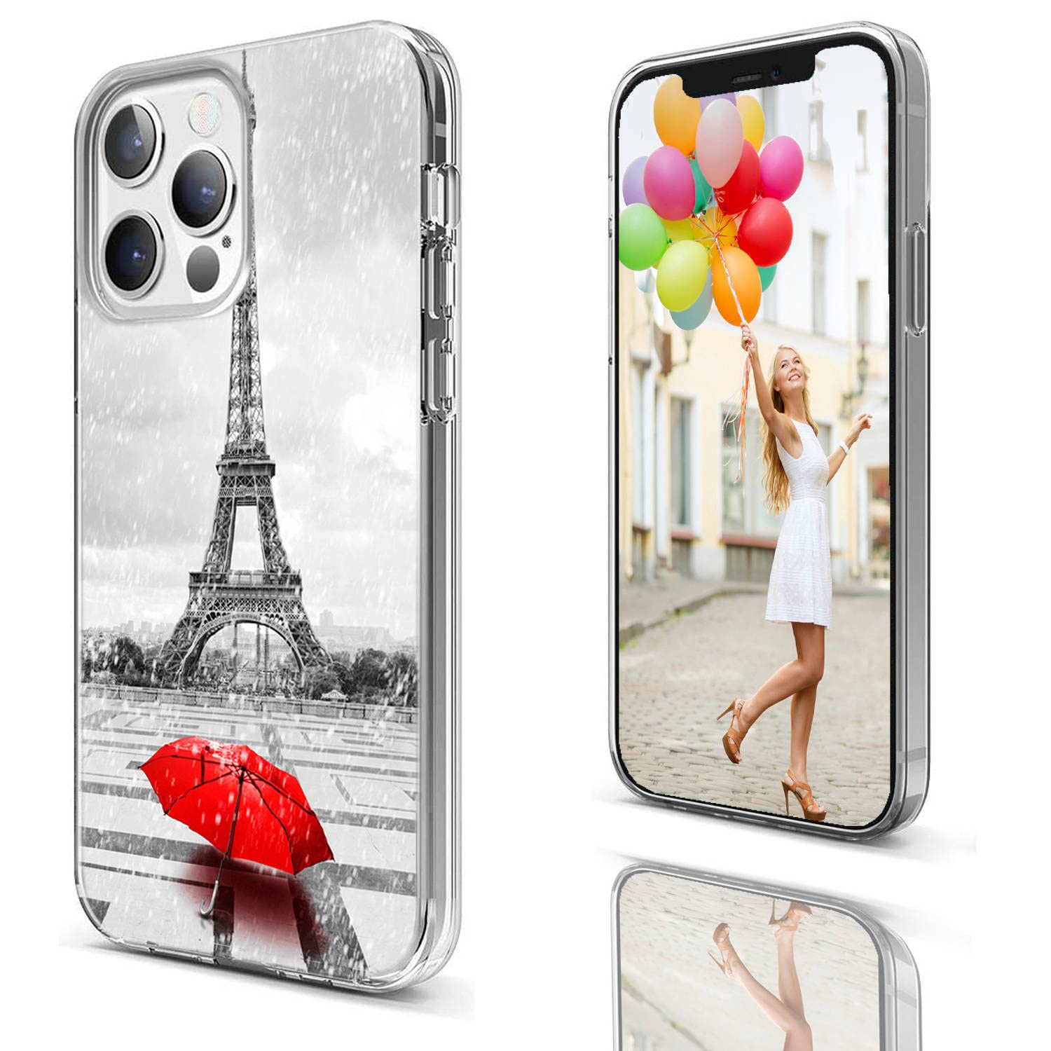 Shockproof Slim Clear TPU Phone Case for iPhone 13 Pro Max 6.7 Inch - Paris Eiffel Tower Rain Red Umbrella Design | Protective Cover for Everyday Use, Travel & Outdoor Activities
