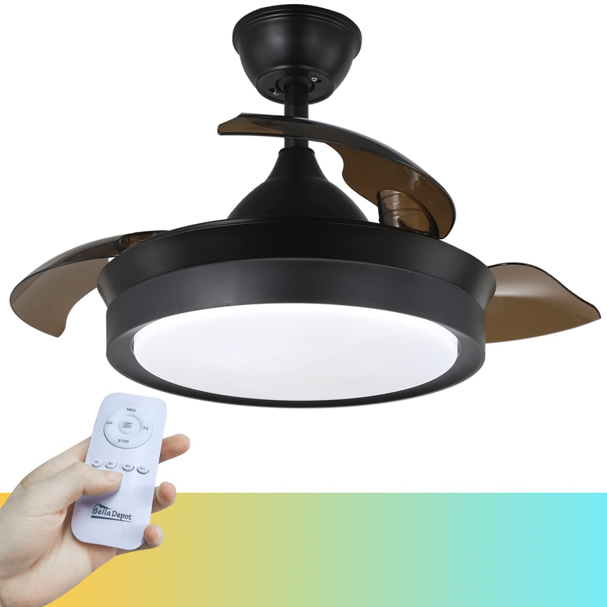 36 Inch Modern Retractable Ceiling Fan with Dimmable CCT LED Light - Remote Control, Silent Motor & Invisible Blades - Smart Black Ceiling Fan for Living Room, Bedroom & Home Decor - Perfect for Cooling & Lighting Your Modern Space