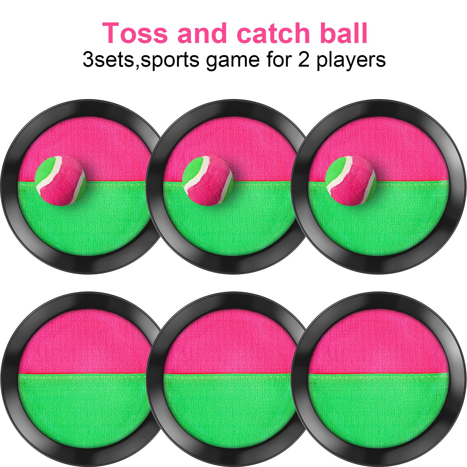 TOODOO Toss and Catch Balls Game Set - 6 Paddles & 3 Balls for Outdoor Sports, Beach Fun, Backyard Games - Perfect for Kids, Family, Parties, Events & Gifts (Black, 6.1 Inch) - Great for Summer Activities, Picnics, Camping & Team Building